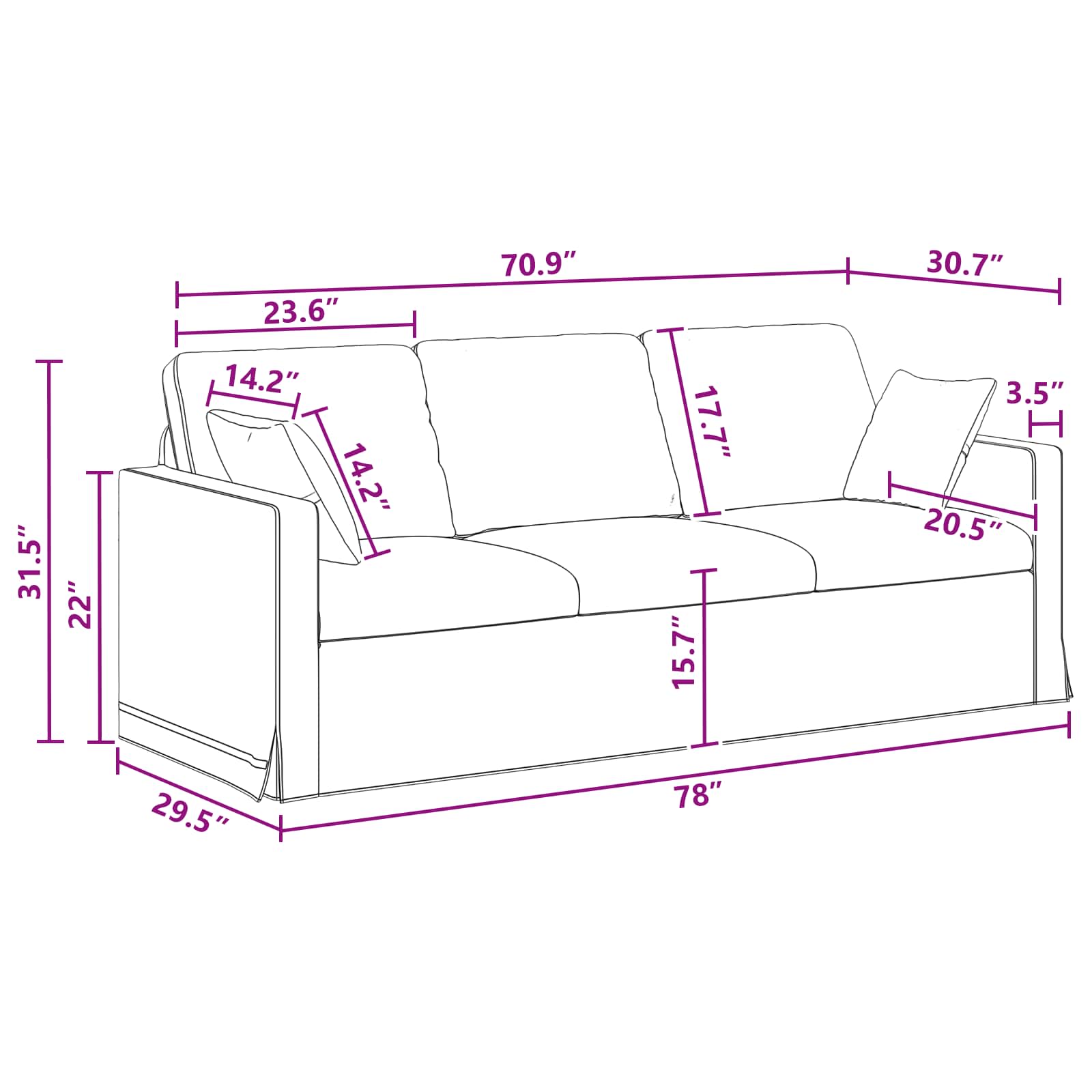 Sofa Tamno siva 198 x 78 x 80 cm Baršun