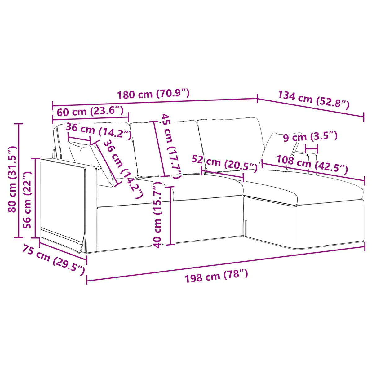 Sofa Vinska crvena 198 x 134 x 80 cm Baršun