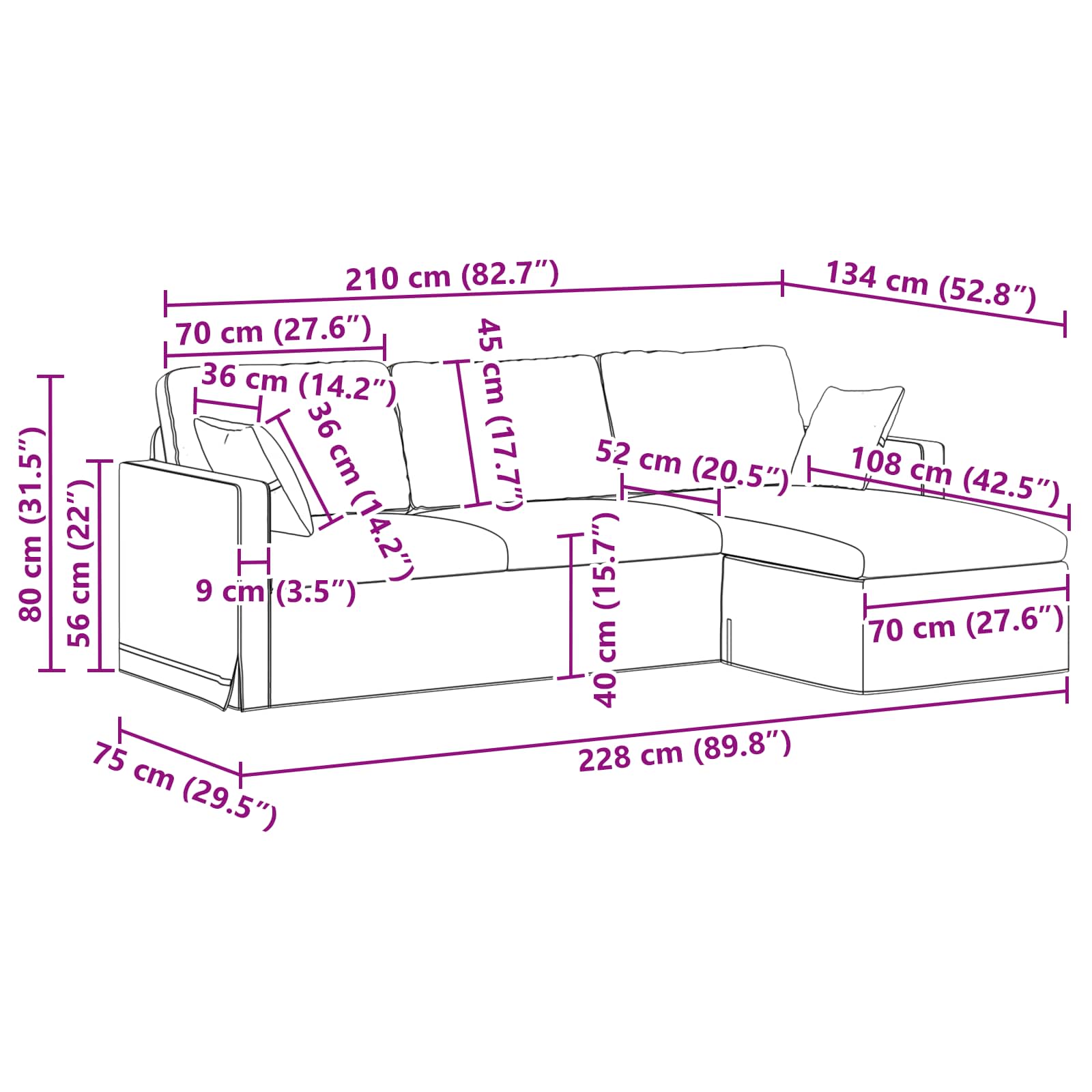 Sofa Vinska crvena 228 x 134 x 80 cm Baršun