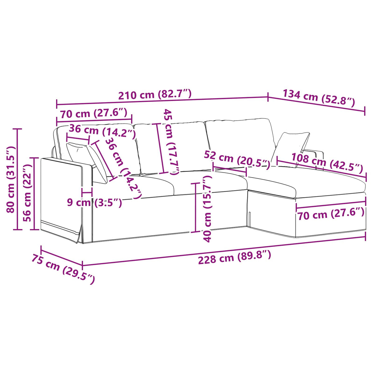 Sofa Krema 228 x 134 x 80 cm Baršun
