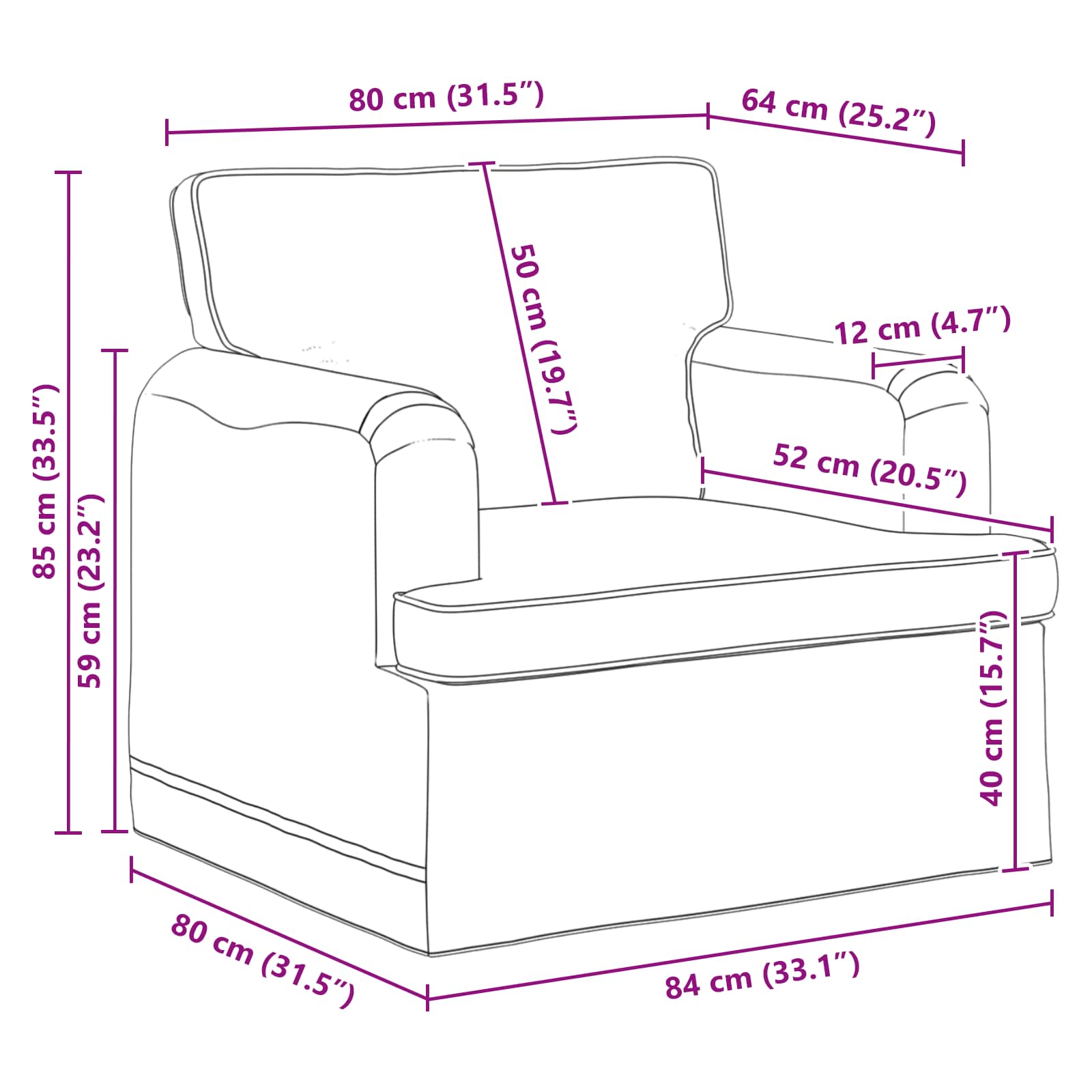 Sofa Svijetlo siva 84 x 80 x 85 cm tkanina
