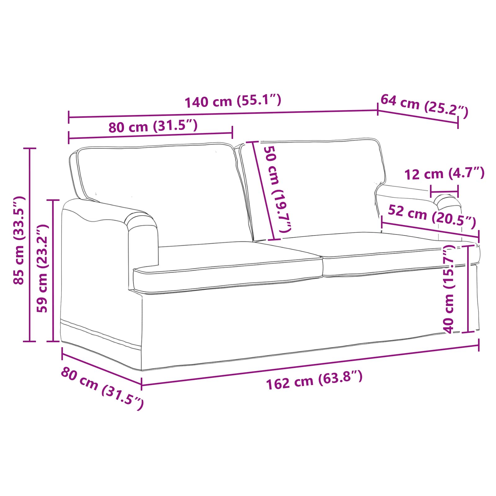 Sofa Crna 162 x 80 x 85 cm tkanina