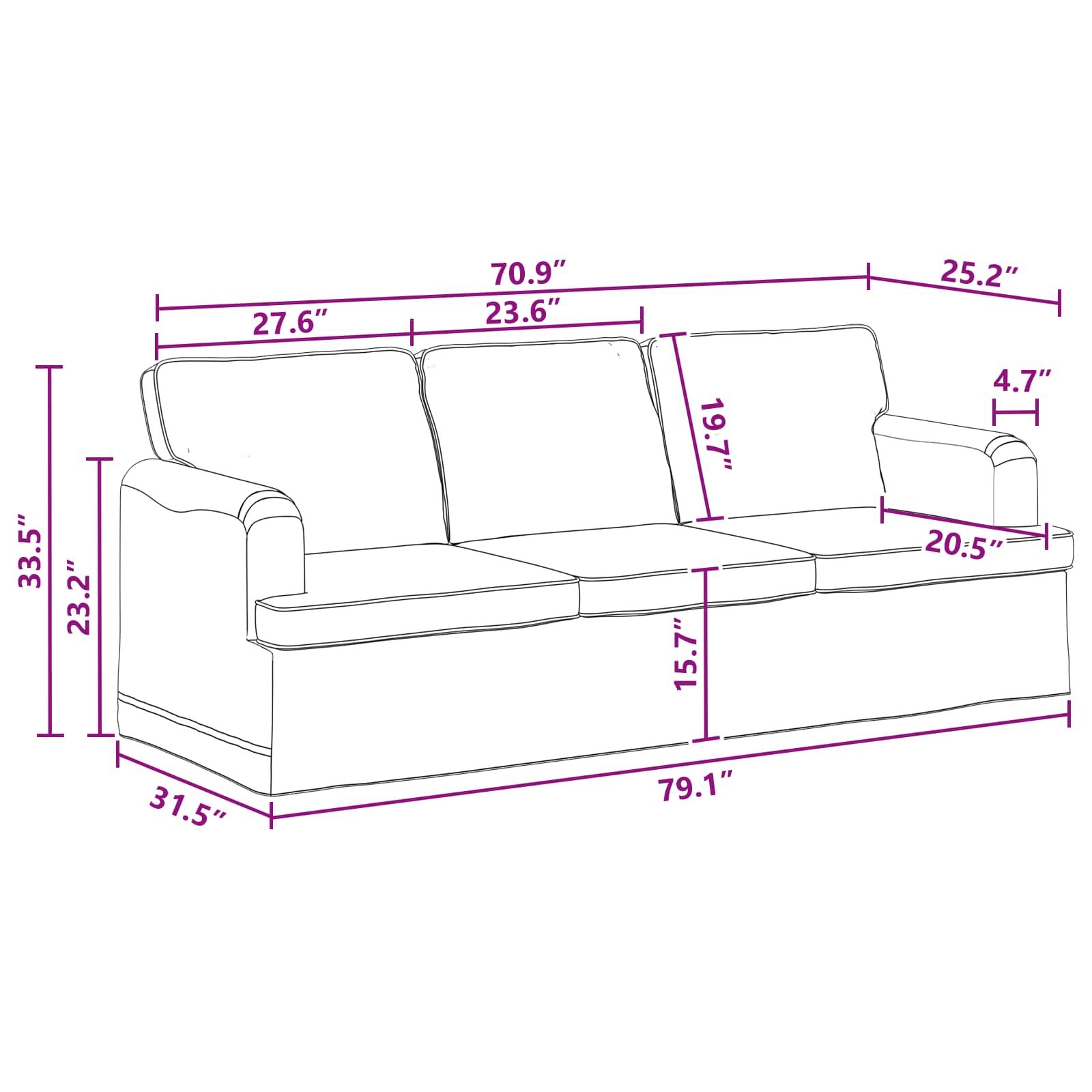 Sofa Tamno siva 201 x 80 x 85 cm tkanina