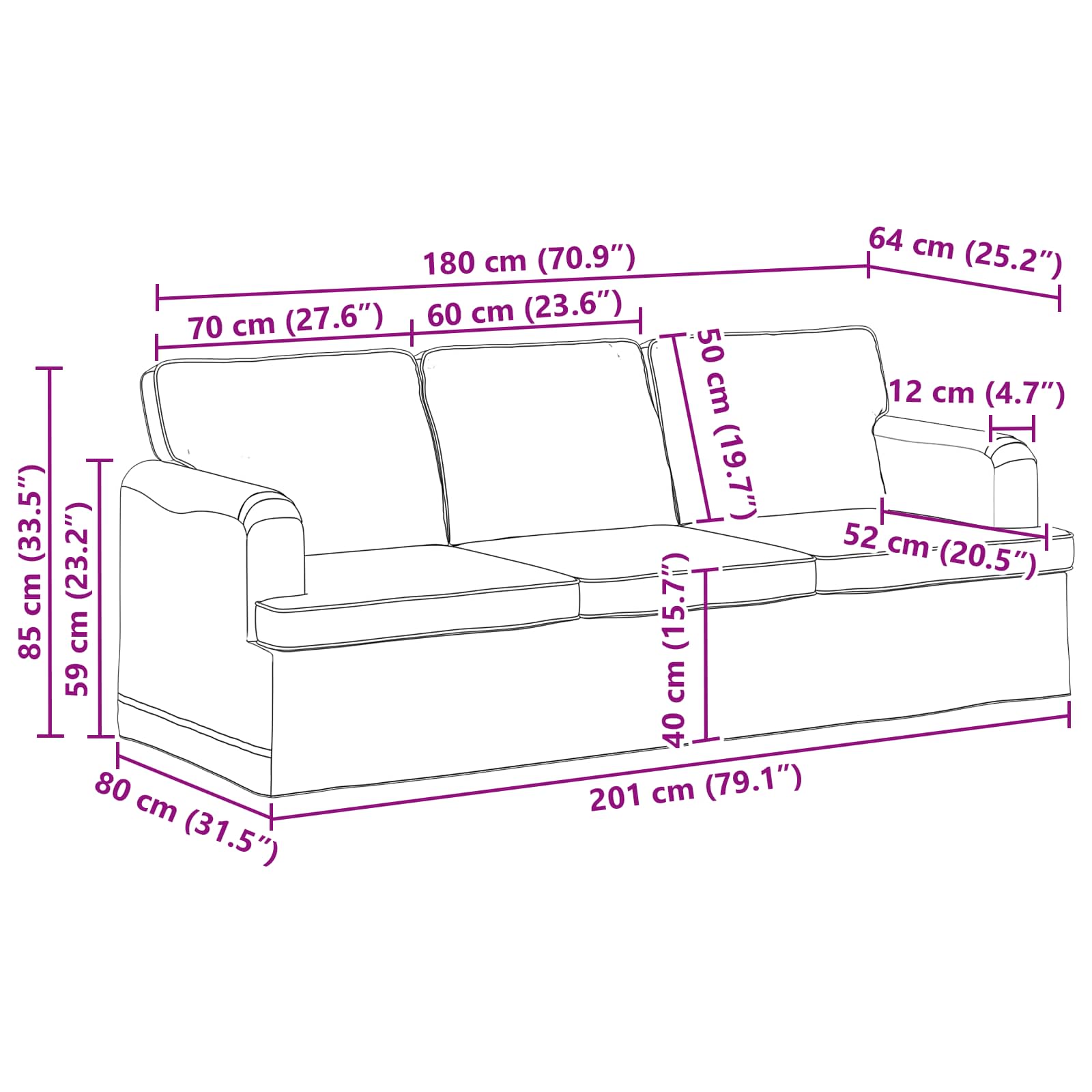 Sofa Krema 201 x 80 x 85 cm tkanina