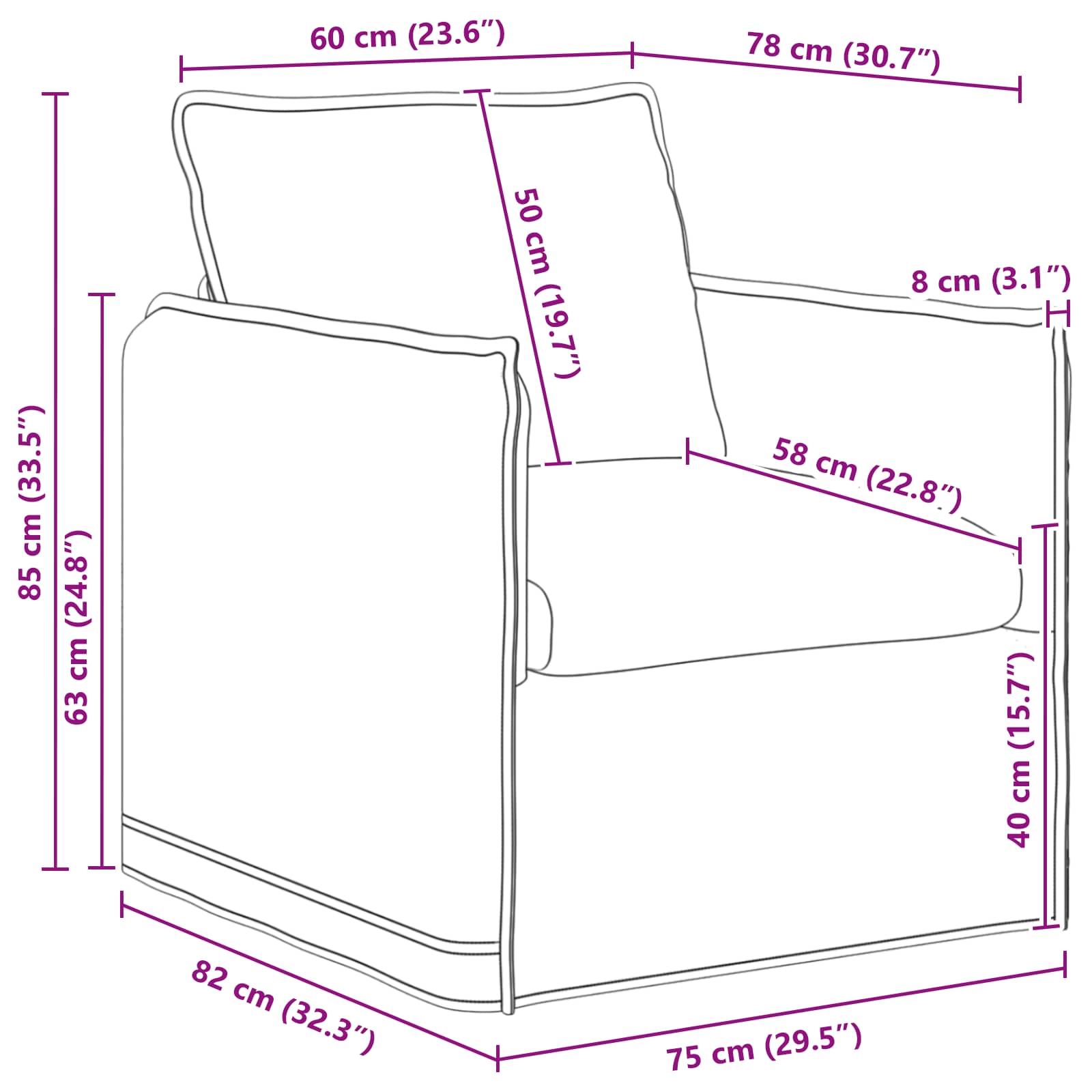 Sofa Crna 75 x 82 x 85 cm tkanina