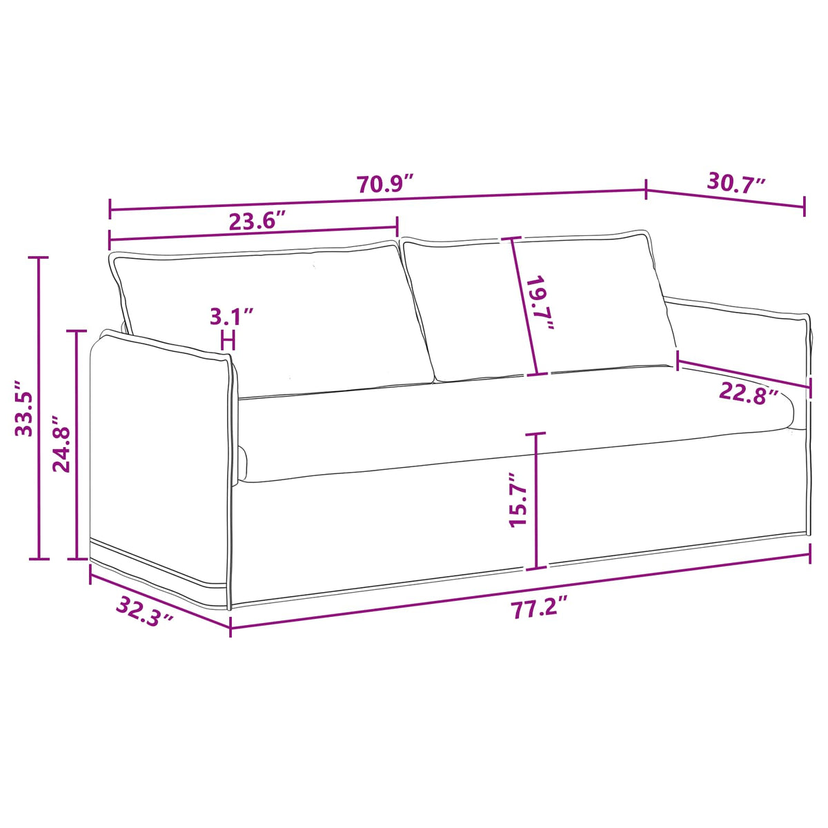 Sofa Tamno siva 196 x 82 x 85 cm tkanina