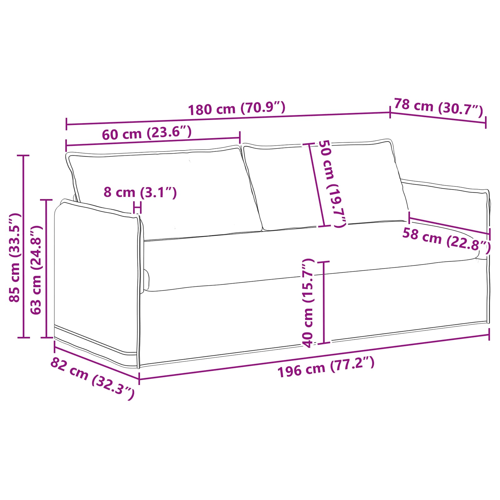 Sofa Plava 196 x 82 x 85 cm tkanina