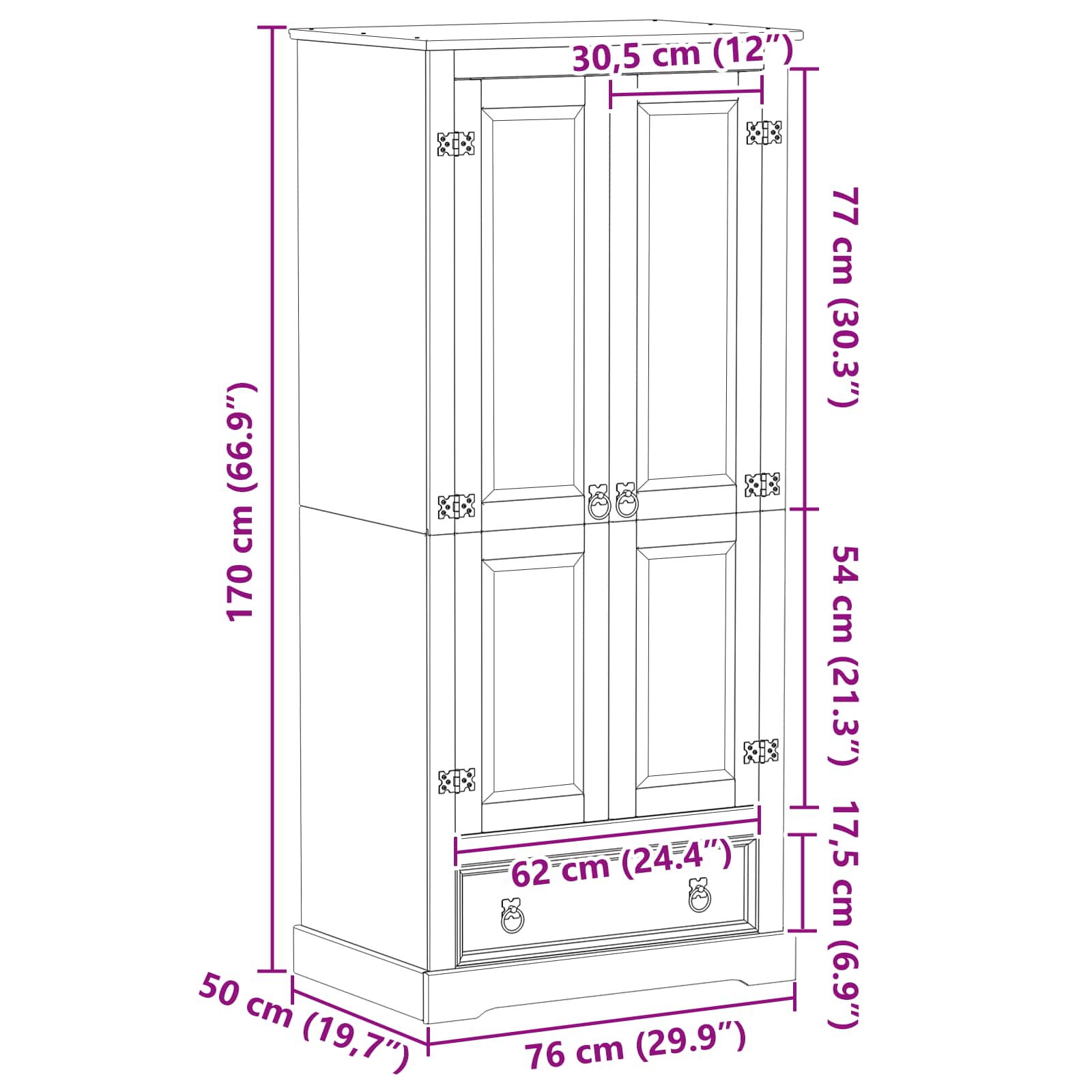 Ormari s ladicama Bijelo 76 x 50 x 170 cm Čvrsto borovo drvo
