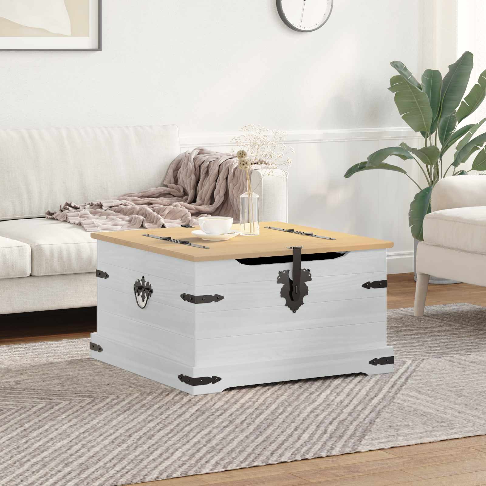 storage box s policom Bijelo 78 x 78 x 45 cm Čvrsto borovo drvo