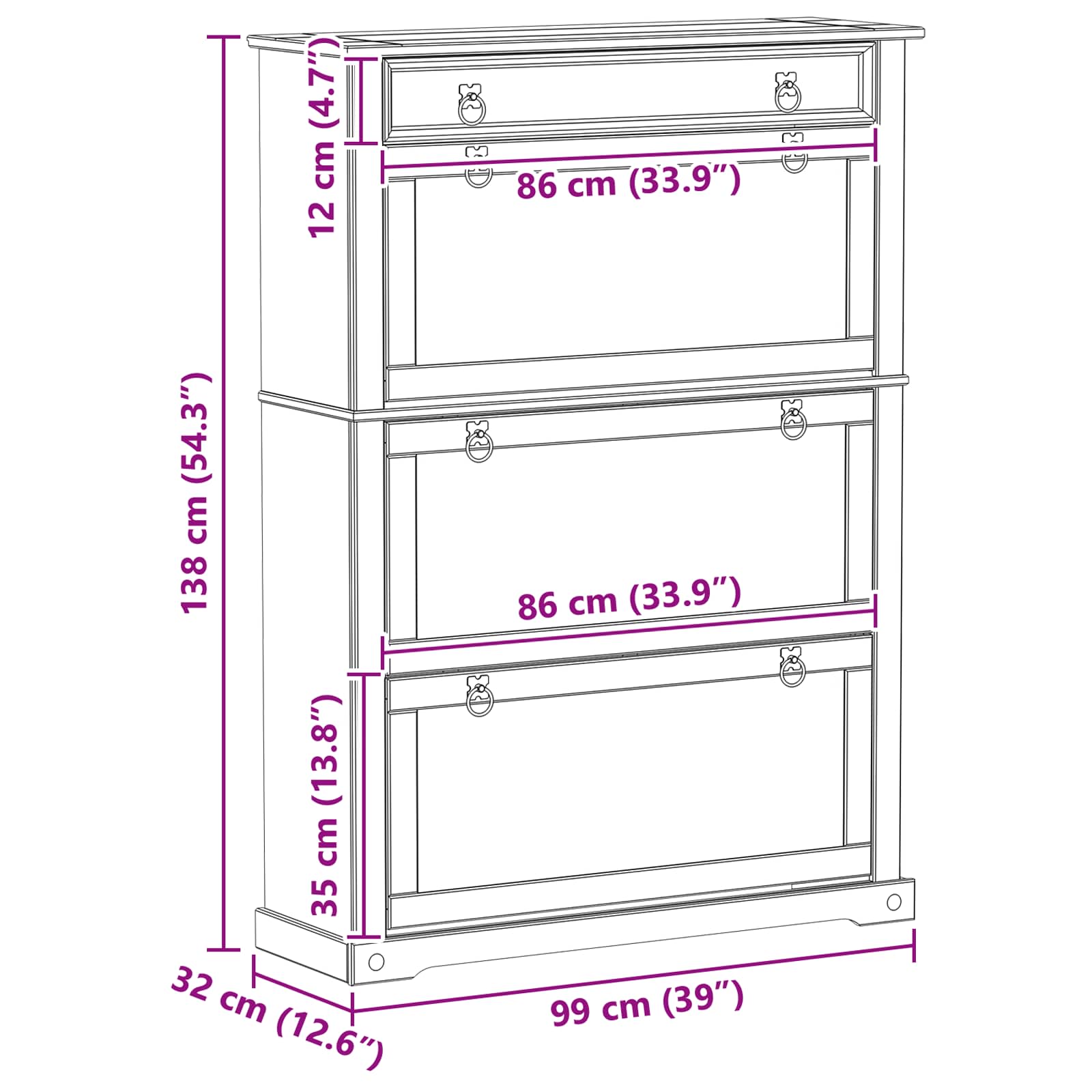 Ormar za cipele s ladicama Corona Bijelo 99 x 32 x 138 cm