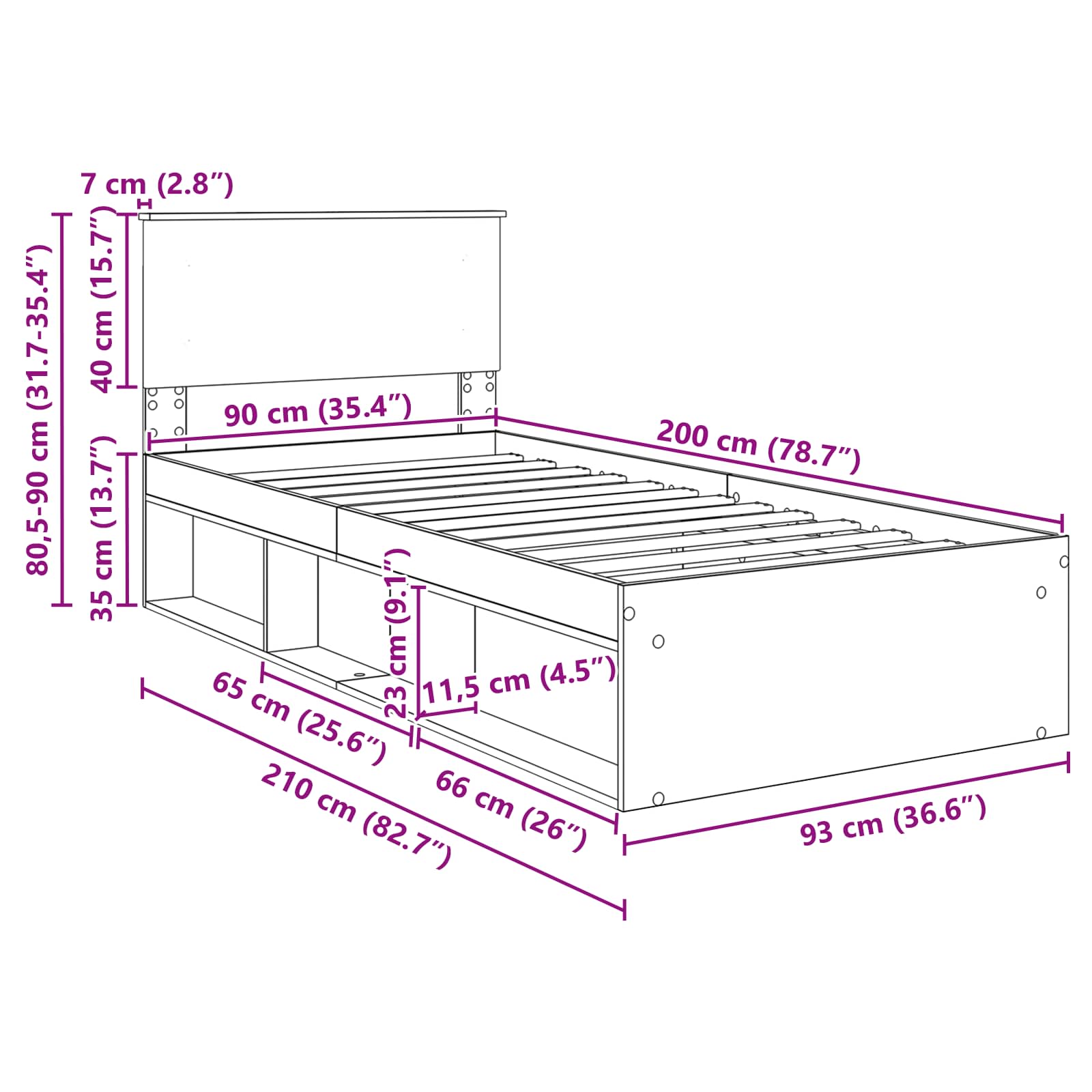 Krevetna konstrukcija Crna 90 x 200 cm Konstruirano drvo