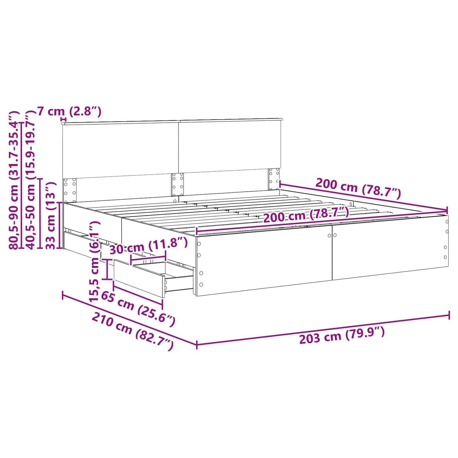 Krevetna konstrukcija s ladicama Betonski sivi 200 x 200 cm