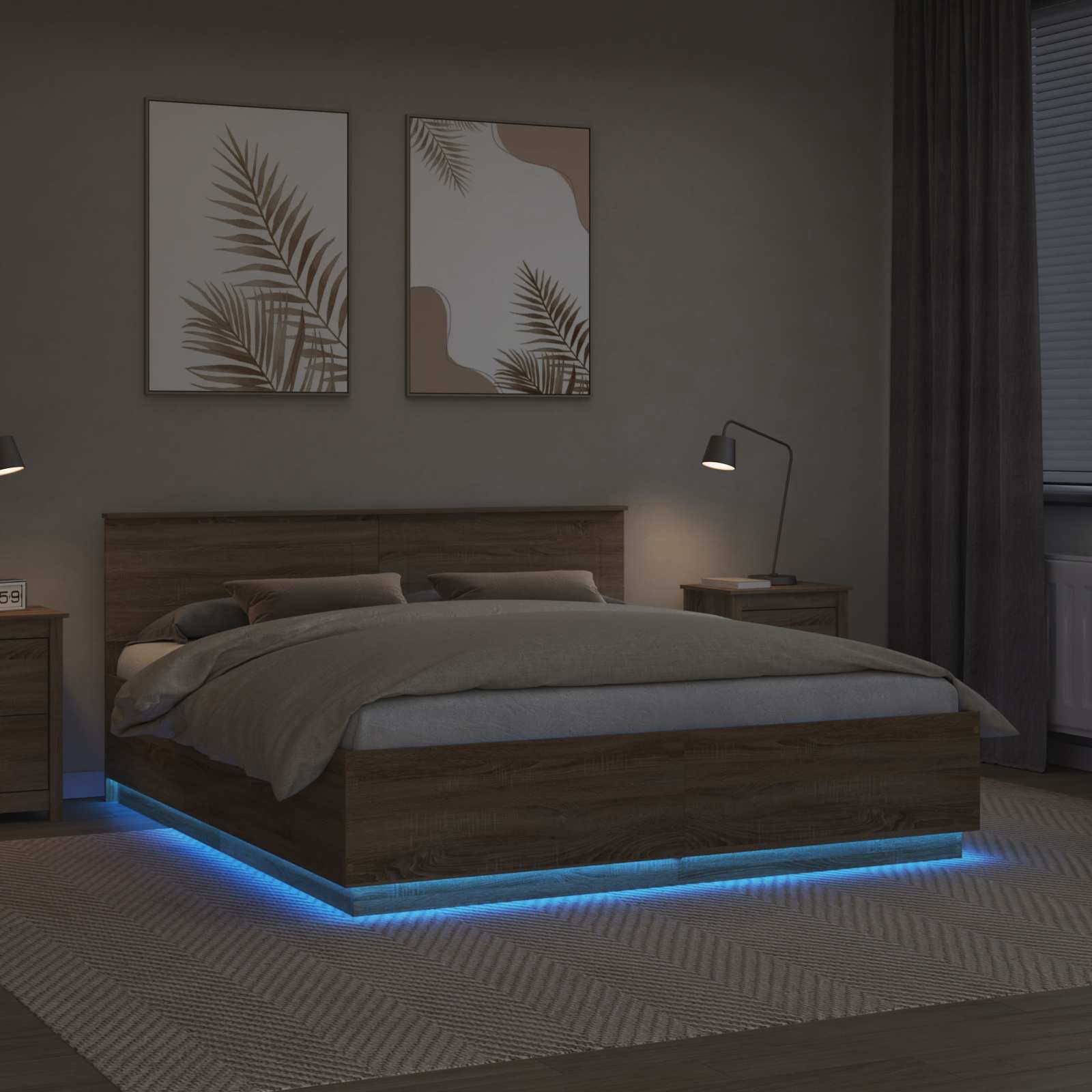 Krevetna konstrukcija s LED trakama Sonoma hrast 200 x 200 cm