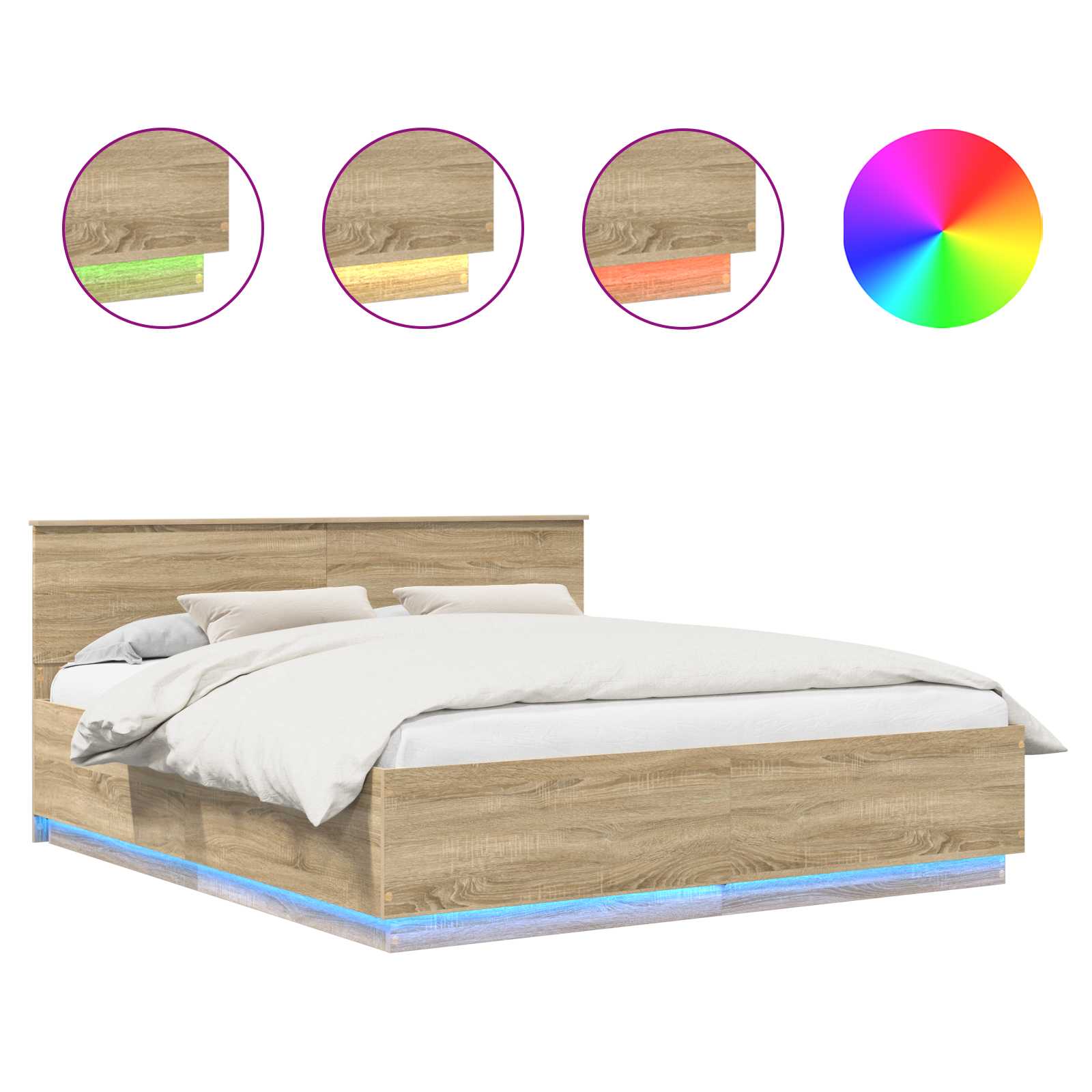 Krevetna konstrukcija s LED trakama Sonoma hrast 200 x 200 cm
