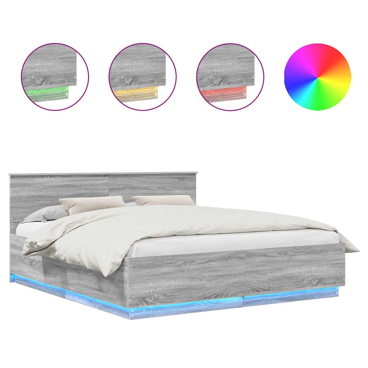 Krevetna konstrukcija S LED lampica Siva Sonoma 180 x 200 cm