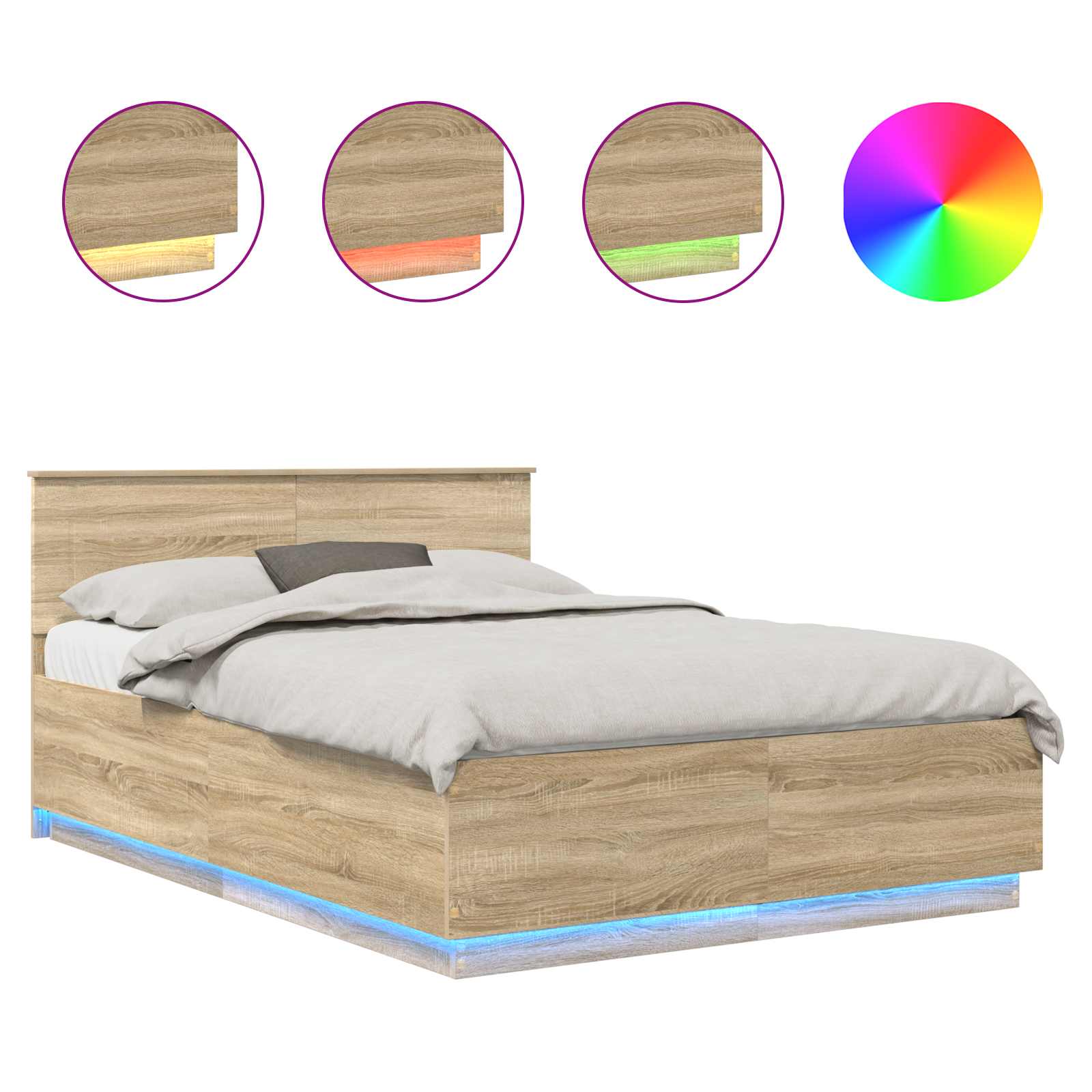 Krevetna konstrukcija S LED lampica Sonoma hrast 150 x 200 cm