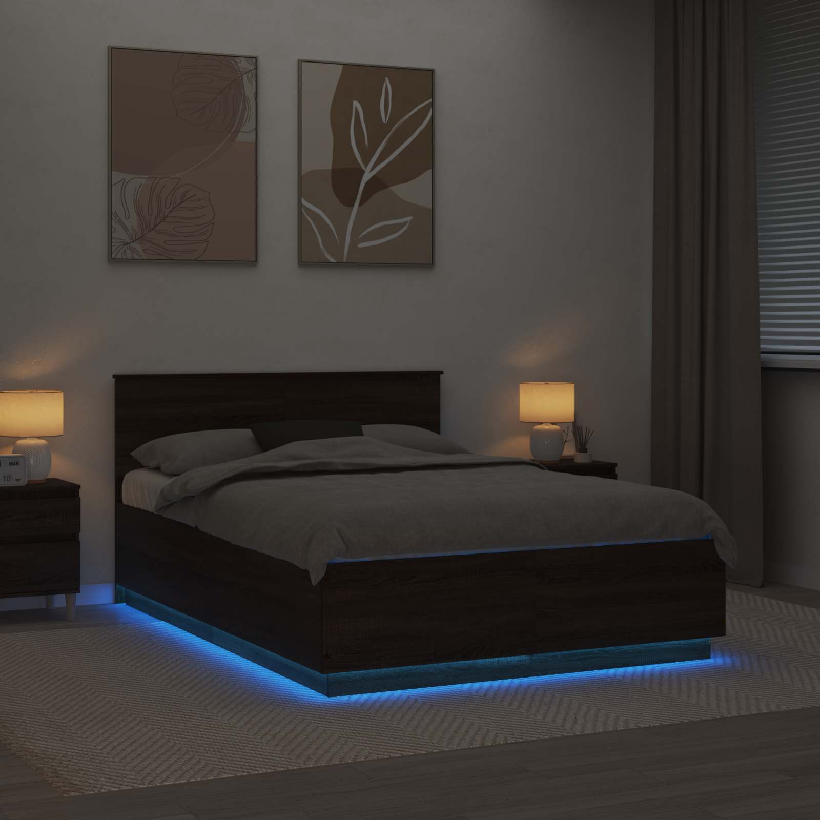 Krevetna konstrukcija S LED lampica Smeđi hrast 150 x 200 cm