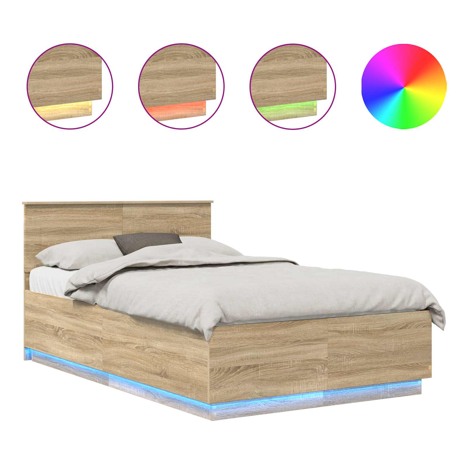 Krevetna konstrukcija S LED lampica Sonoma hrast 135 x 190 cm