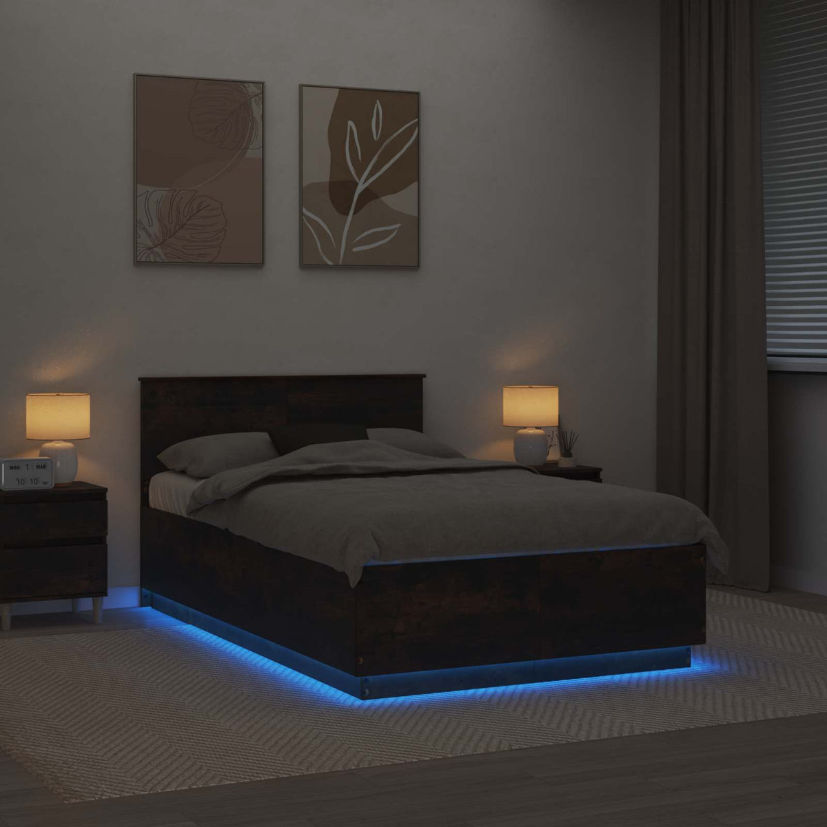 Krevetna konstrukcija S LED lampica Dimljeni hrast 135 x 190 cm