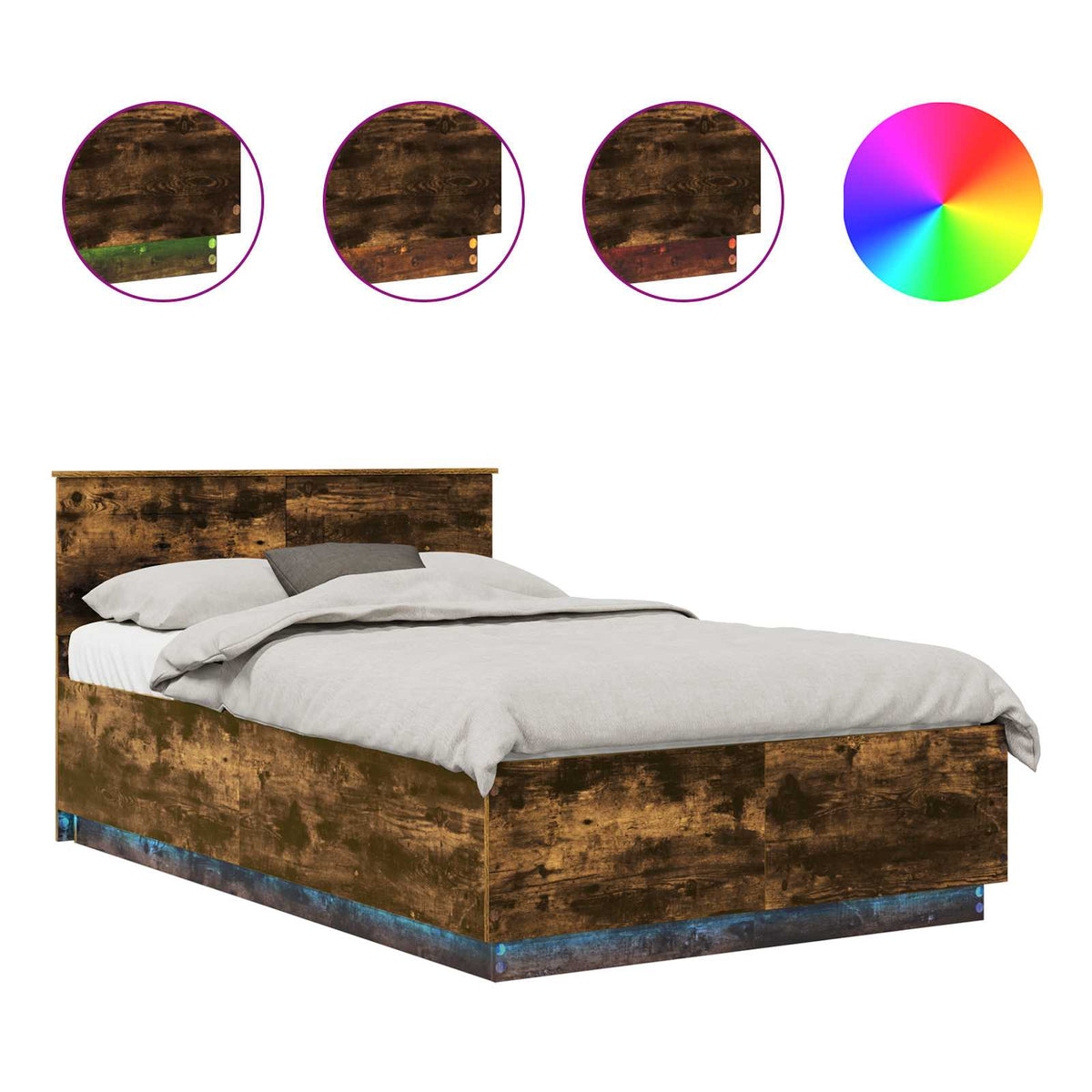Krevetna konstrukcija S LED lampica Dimljeni hrast 135 x 190 cm