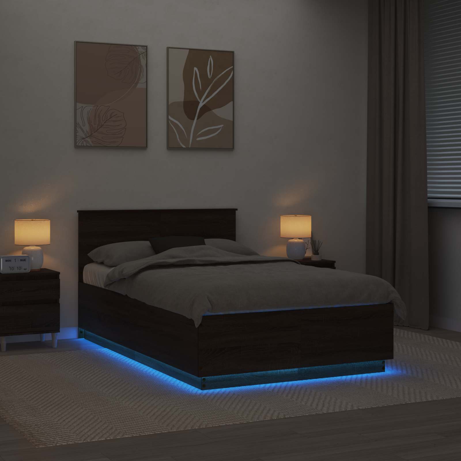 Krevetna konstrukcija s LED trakama Smeđi hrast 135 x 190 cm