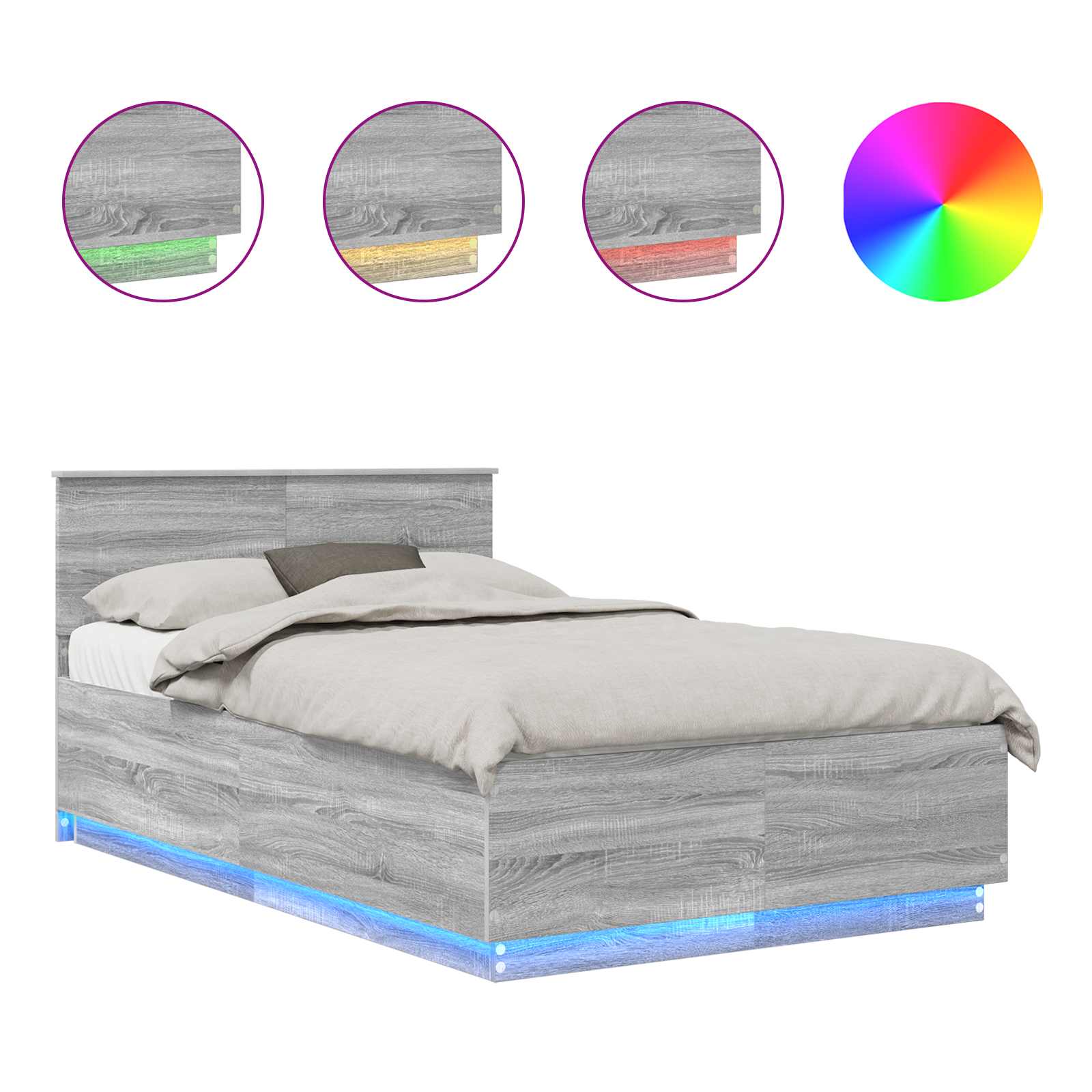 Krevetna konstrukcija S LED lampica Siva Sonoma 120 x 190 cm