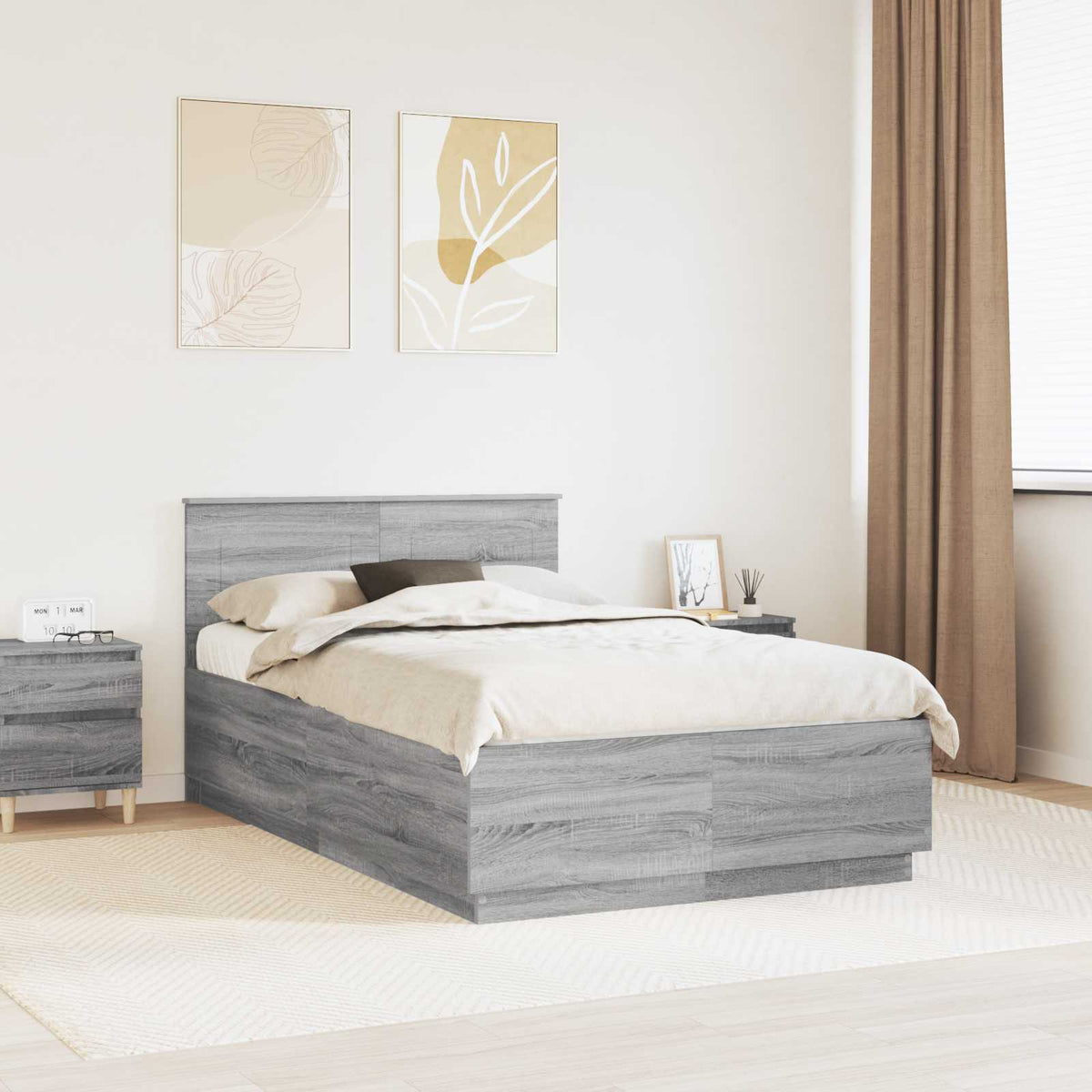 Krevetna konstrukcija S LED lampica Siva Sonoma 120 x 200 cm