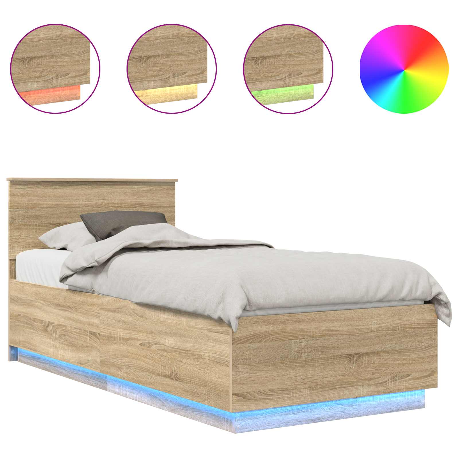 Krevetna konstrukcija S LED lampica Sonoma hrast 100 x 200 cm