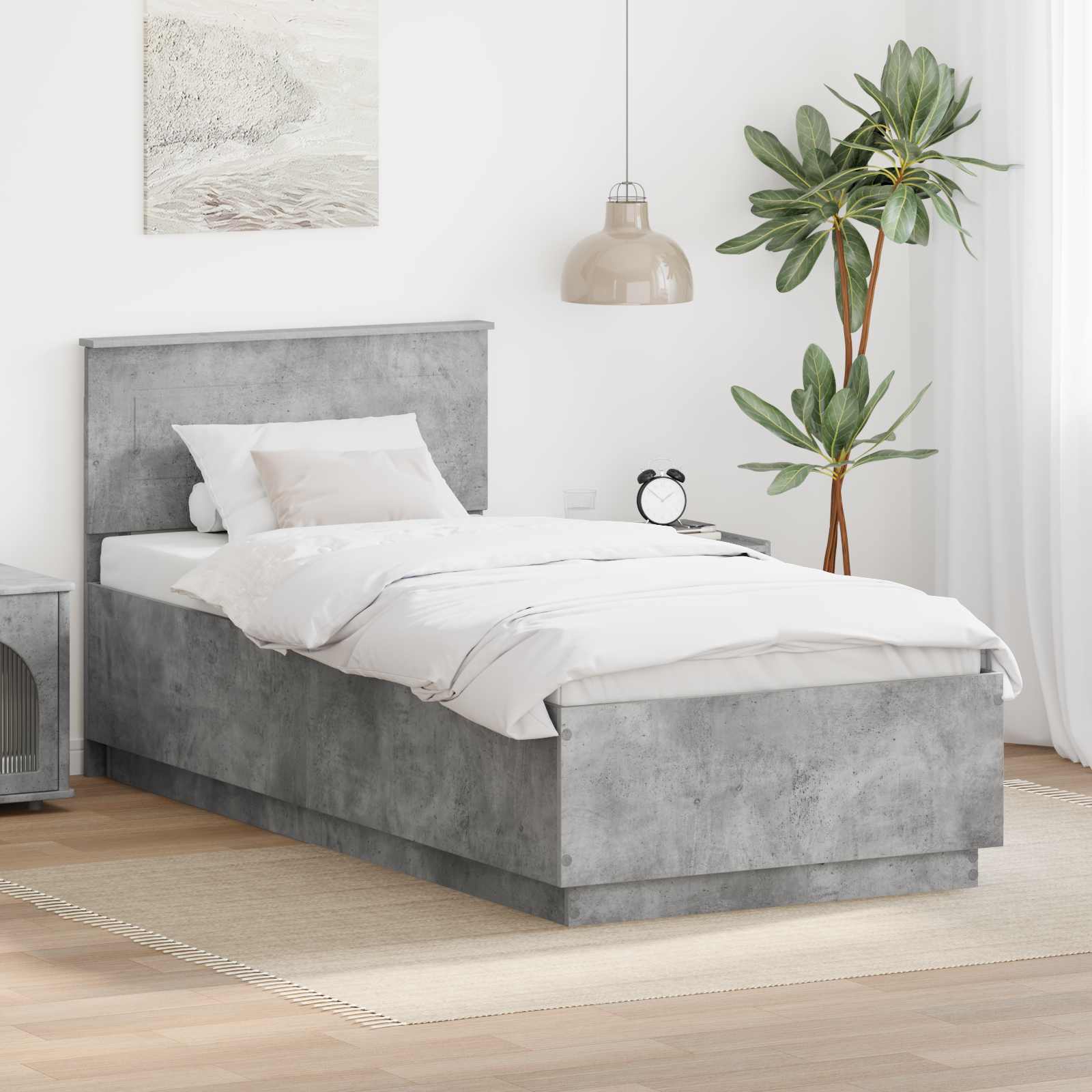 Krevetna konstrukcija s LED trakama Betonski sivi 100 x 200 cm