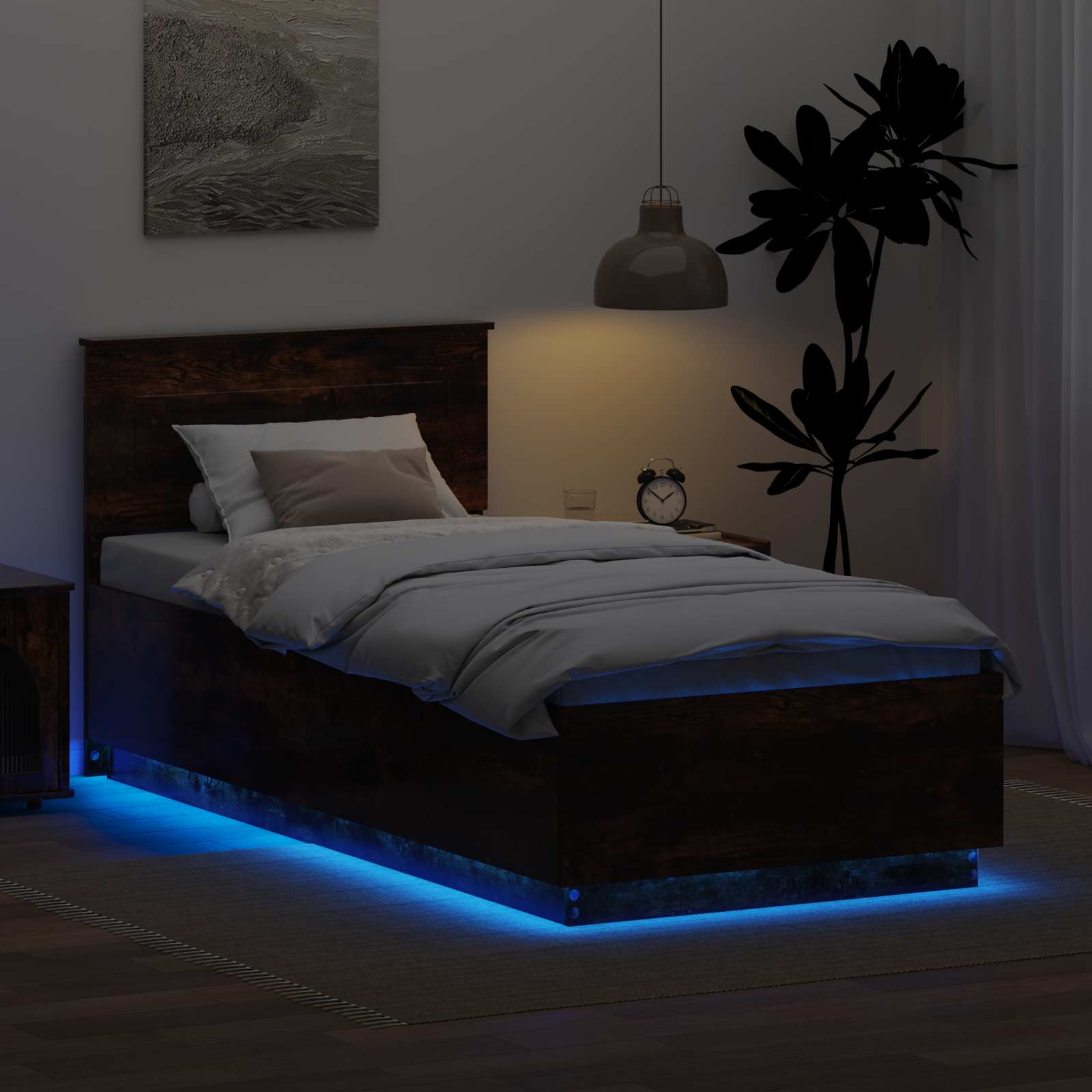 Krevetna konstrukcija s LED trakama Dimljeni hrast 100 x 200 cm
