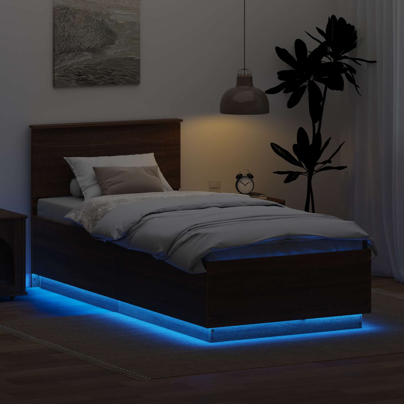 Krevetna konstrukcija S LED lampica Smeđi hrast 100 x 200 cm