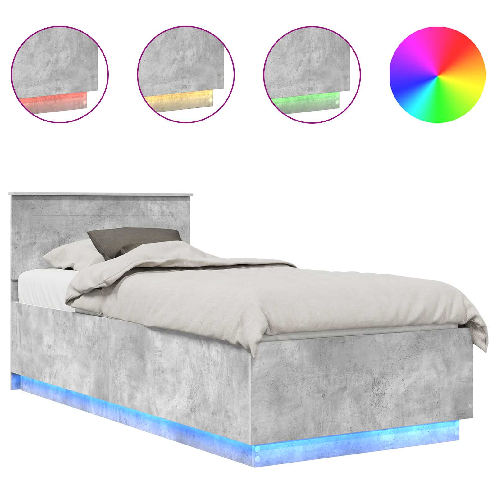 Krevetna konstrukcija S LED lampica Betonski sivi 90 x 190 cm