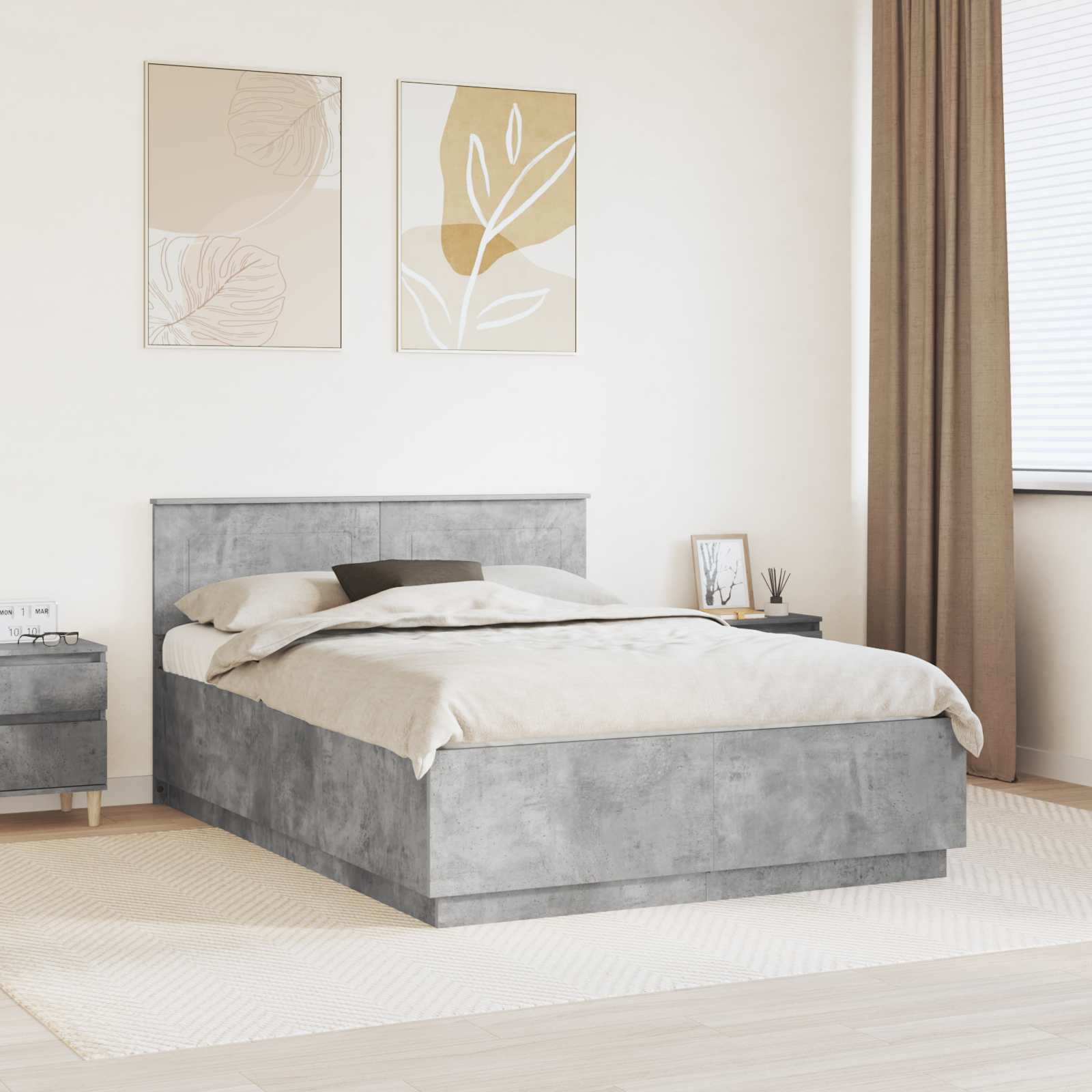 Krevetna konstrukcija s uzglavljem Betonska siva 150 x 200 cm