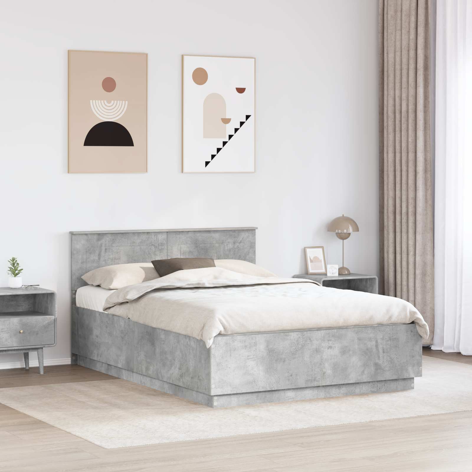 Krevetna konstrukcija s uzglavljem Betonska siva 150 x 200 cm