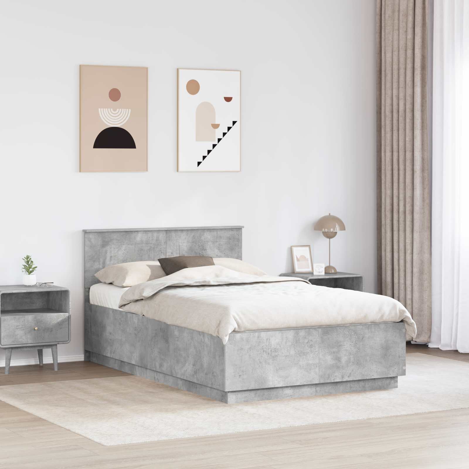 Krevetna konstrukcija s uzglavljem Betonska siva 120 x 200 cm