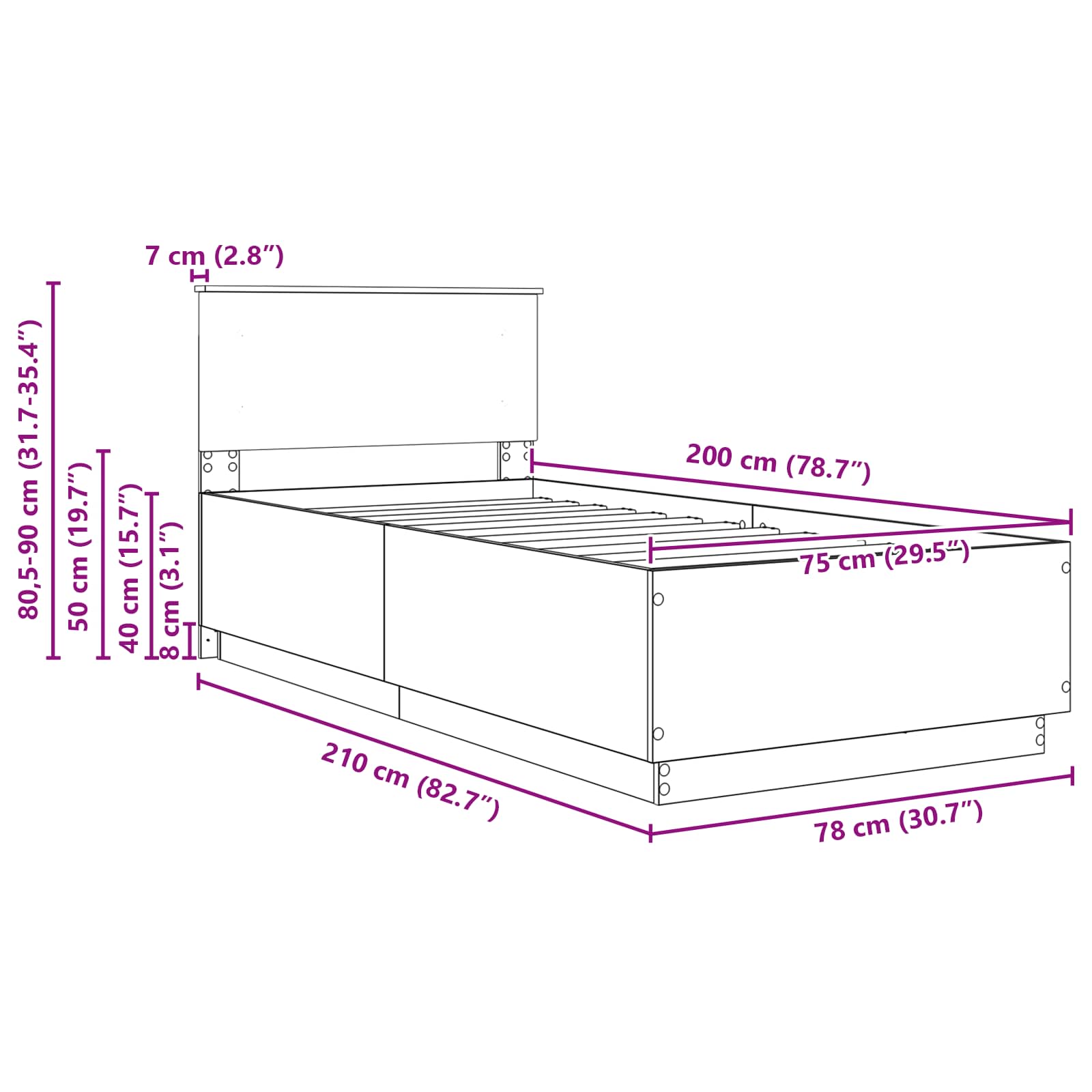 Krevetna konstrukcija Crna 70 x 190 cm Konstruirano drvo