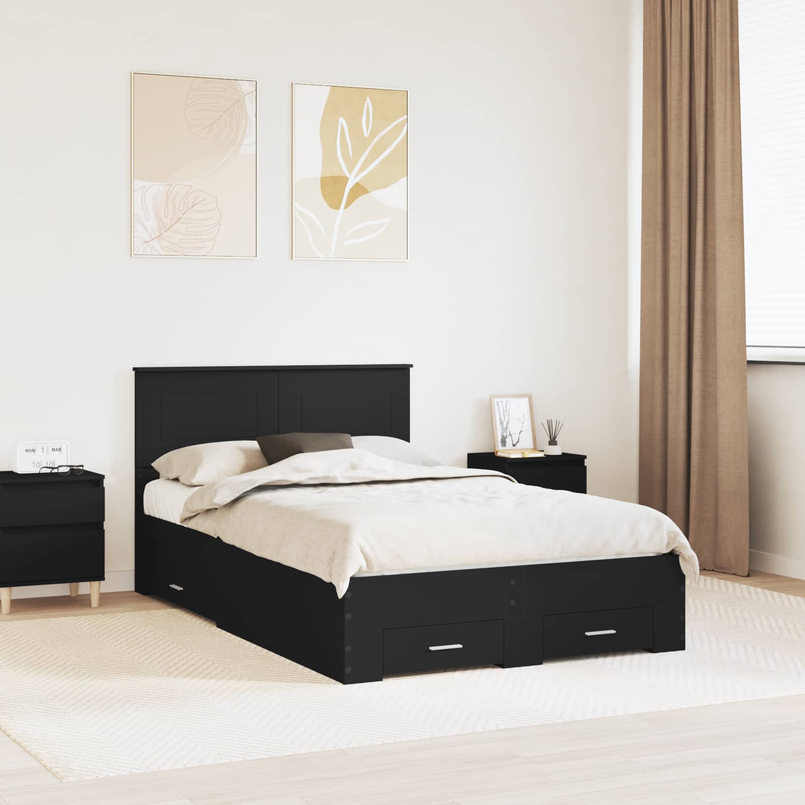 Krevetna konstrukcija Crna 135 x 190 cm Konstruirano drvo