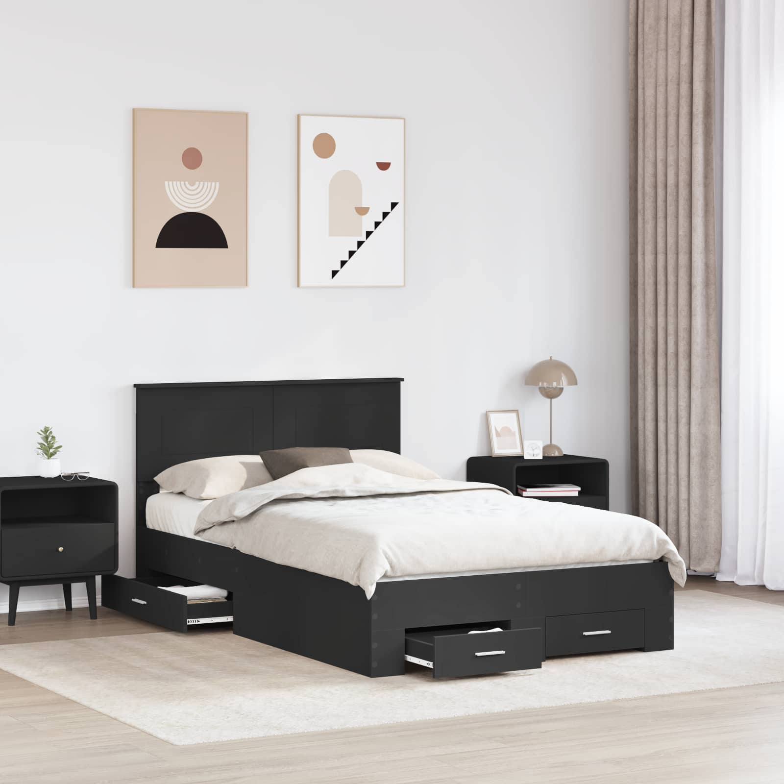 Krevetna konstrukcija Crna 135 x 190 cm Konstruirano drvo