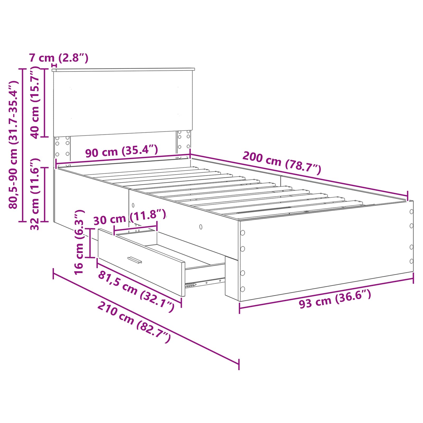Krevetna konstrukcija Staro drvo 90 x 200 cm Konstruirano drvo