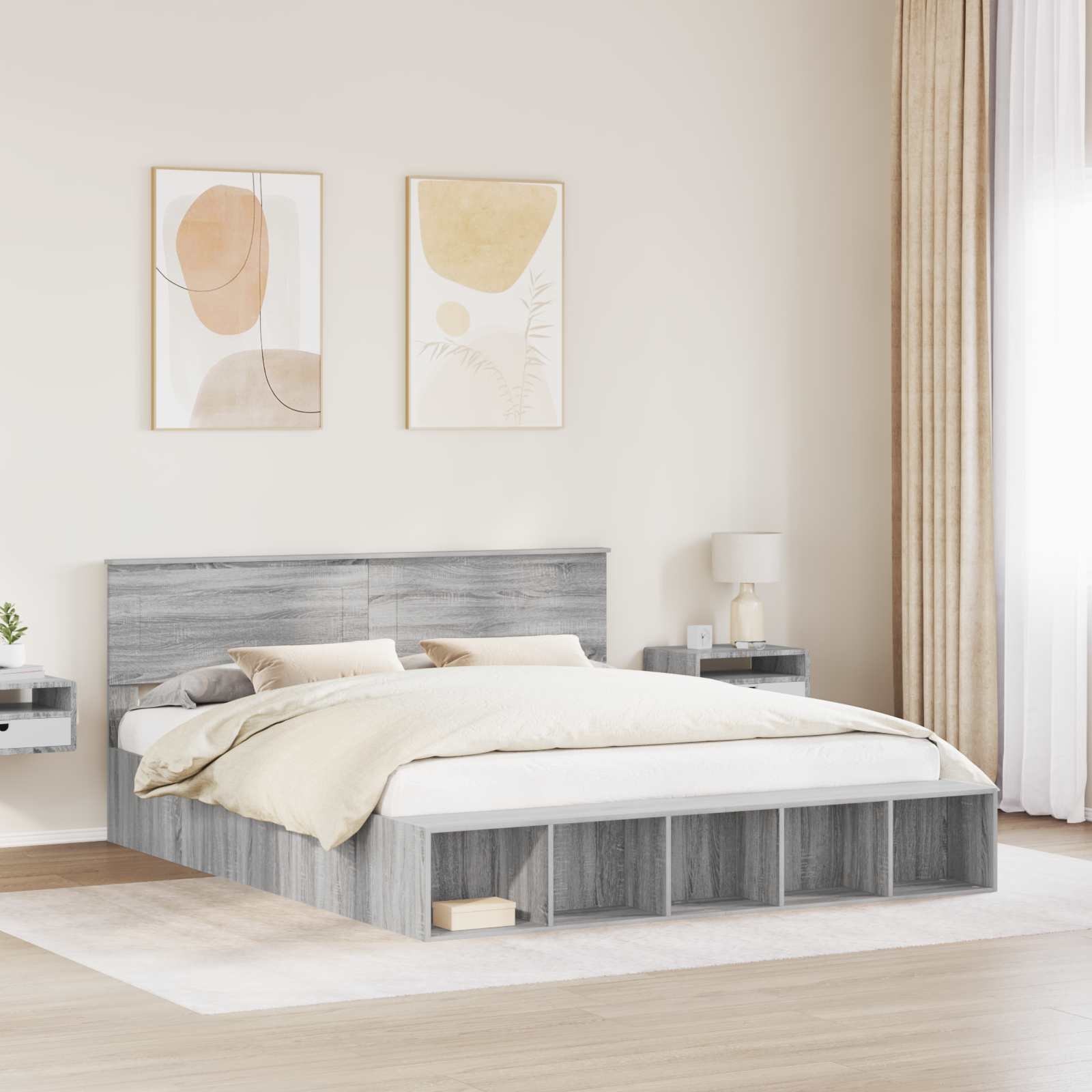 Krevetna konstrukcija s policom Siva Sonoma 200 x 200 cm