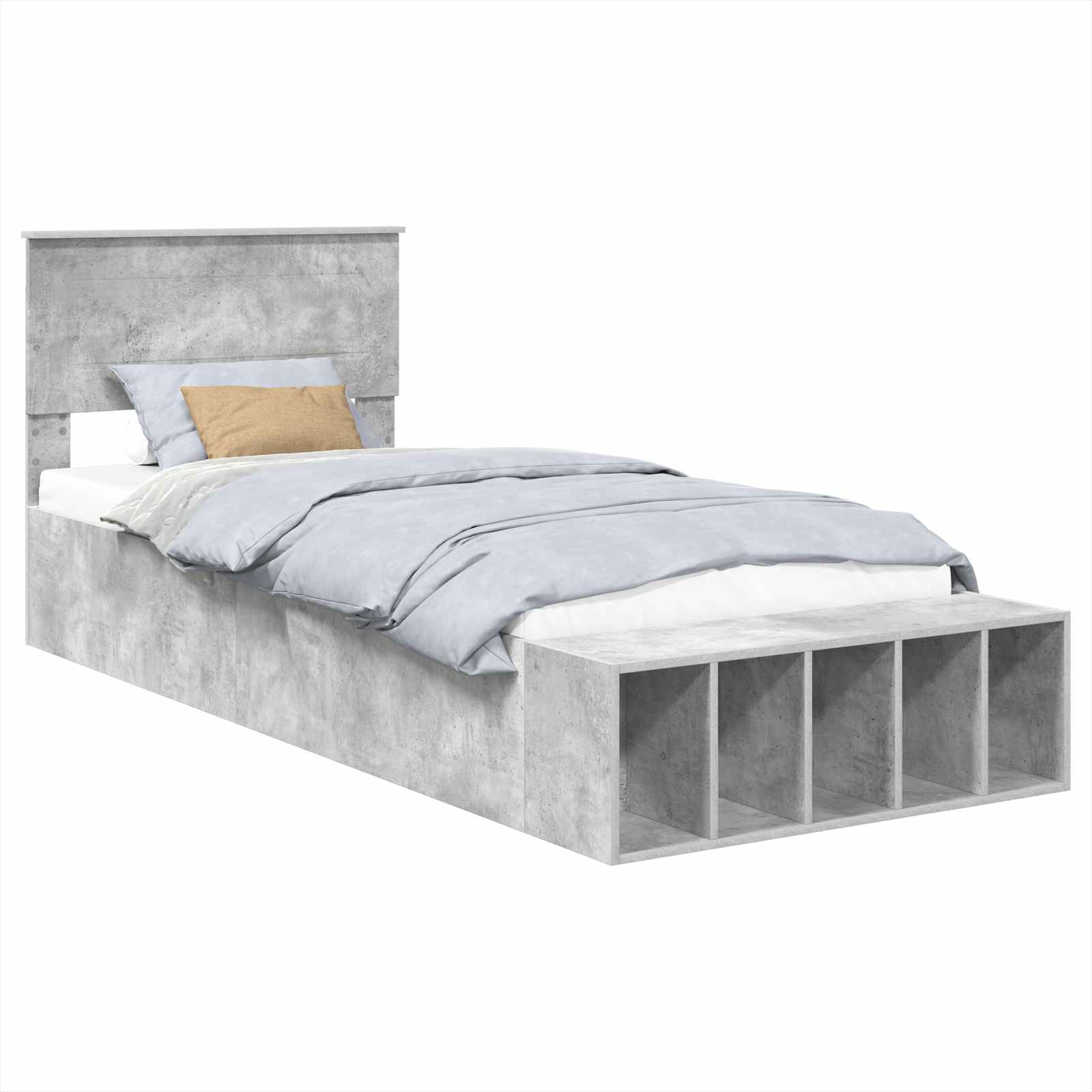 Krevetna konstrukcija s policom Betonski sivi 90 x 190 cm
