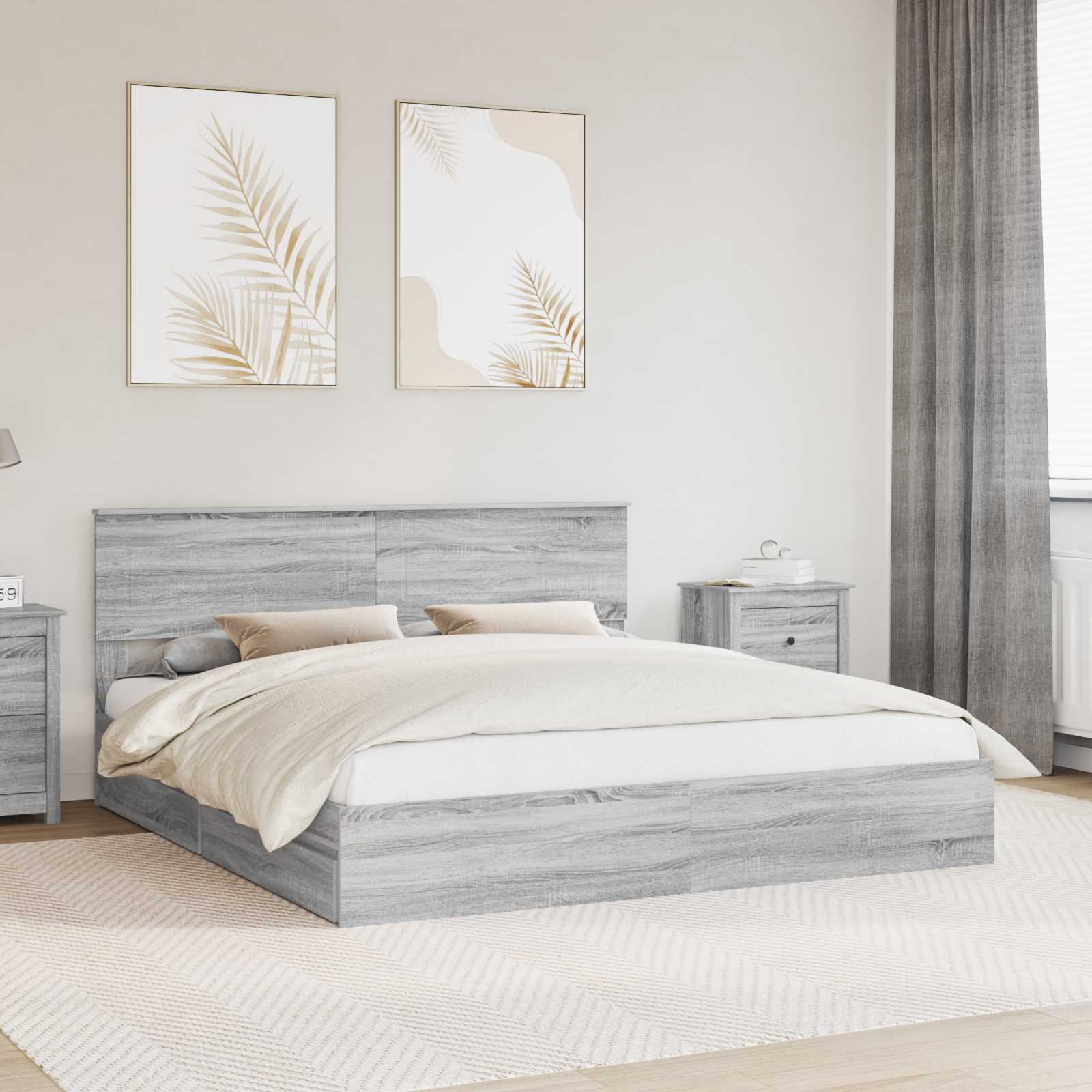 Krevet s od storage Siva Sonoma 200 x 200 cm Konstruirano drvo