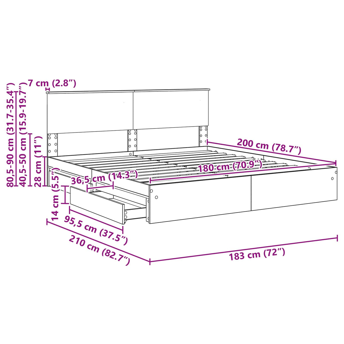 Krevet s od storage Bijelo 180 x 200 cm Konstruirano drvo