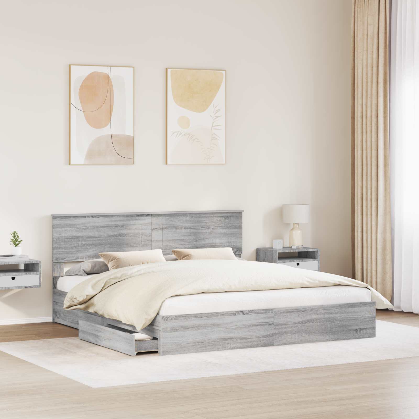 Krevet s od storage Siva Sonoma 180 x 200 cm Konstruirano drvo