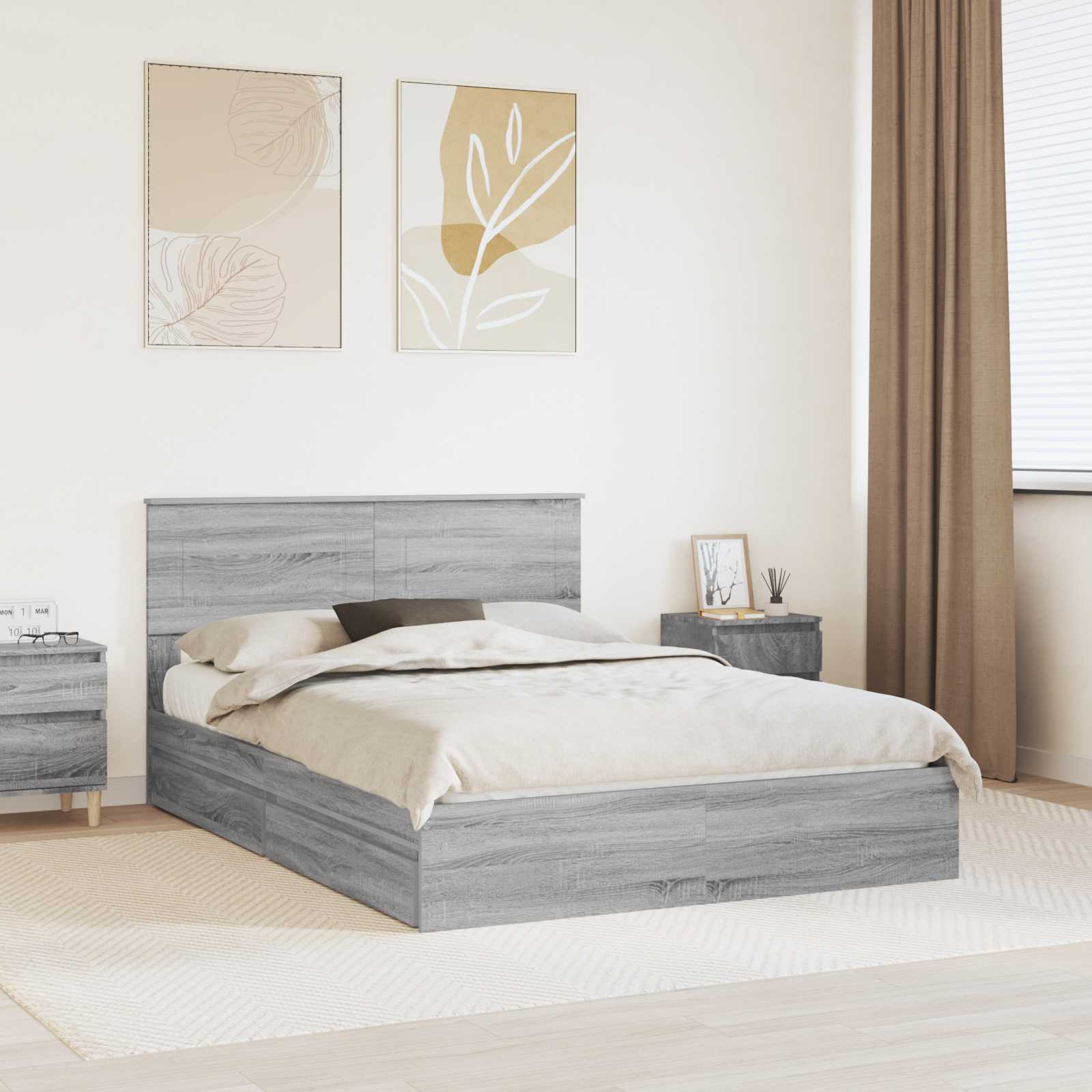 Krevet s od storage Siva Sonoma 140 x 200 cm Konstruirano drvo