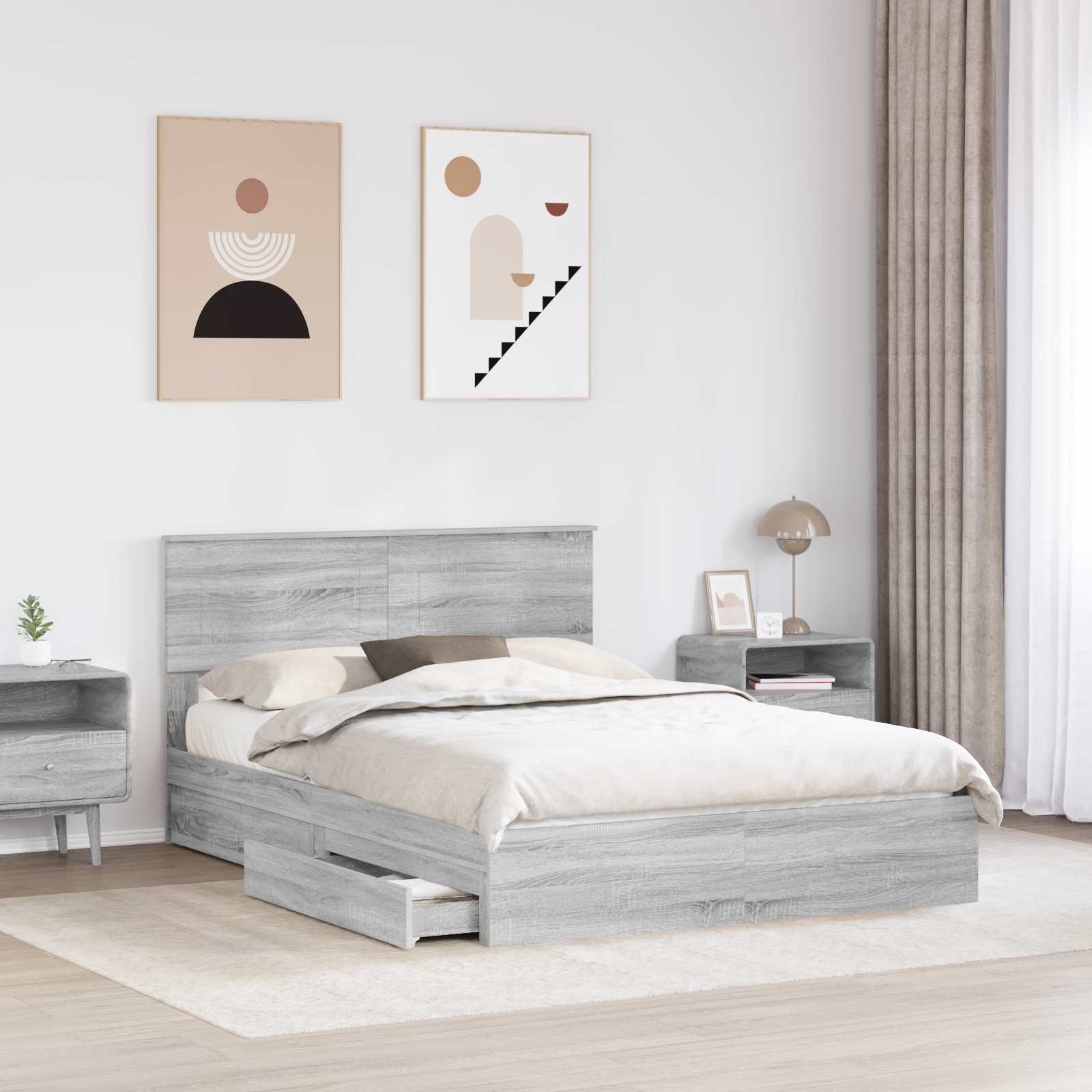 Krevet s od storage Siva Sonoma 140 x 200 cm Konstruirano drvo