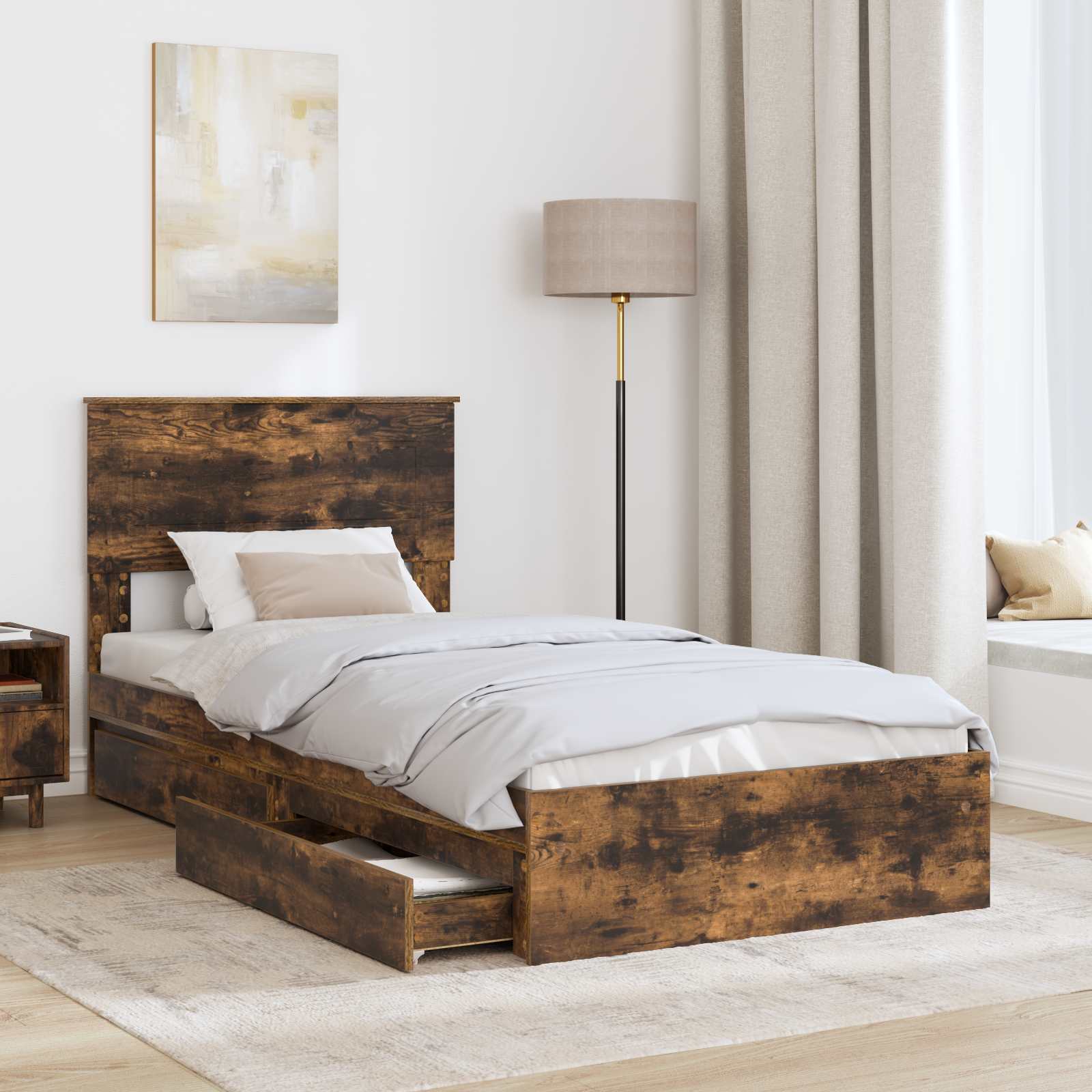 Krevet s od storage s uzglavljem Dimljeni hrast 100 x 200 cm