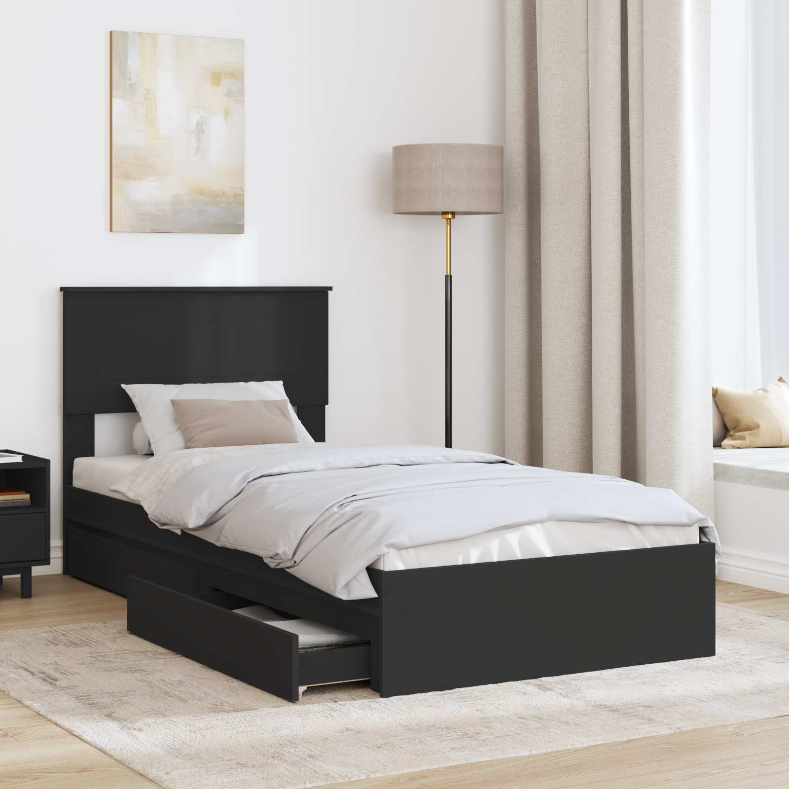 Krevet s od storage Crna 90 x 190 cm Konstruirano drvo