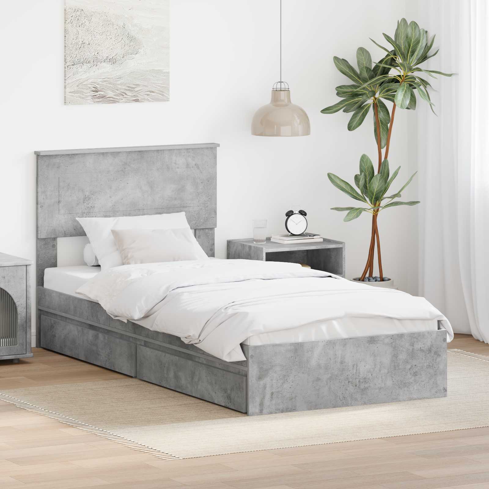 Krevet s od storage Betonski sivi 90 x 190 cm Konstruirano drvo