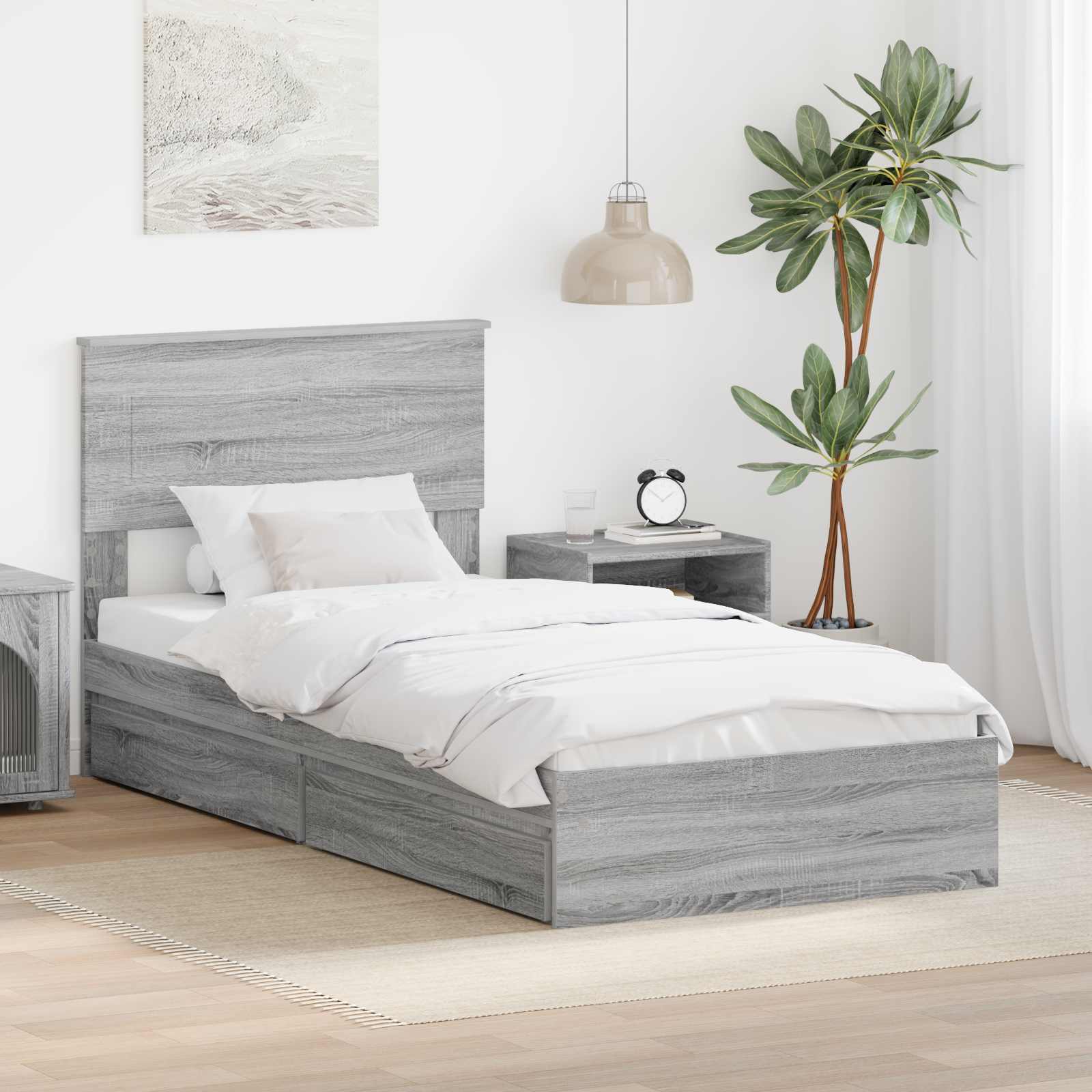 Krevet s od storage Siva Sonoma 75 x 190 cm Konstruirano drvo